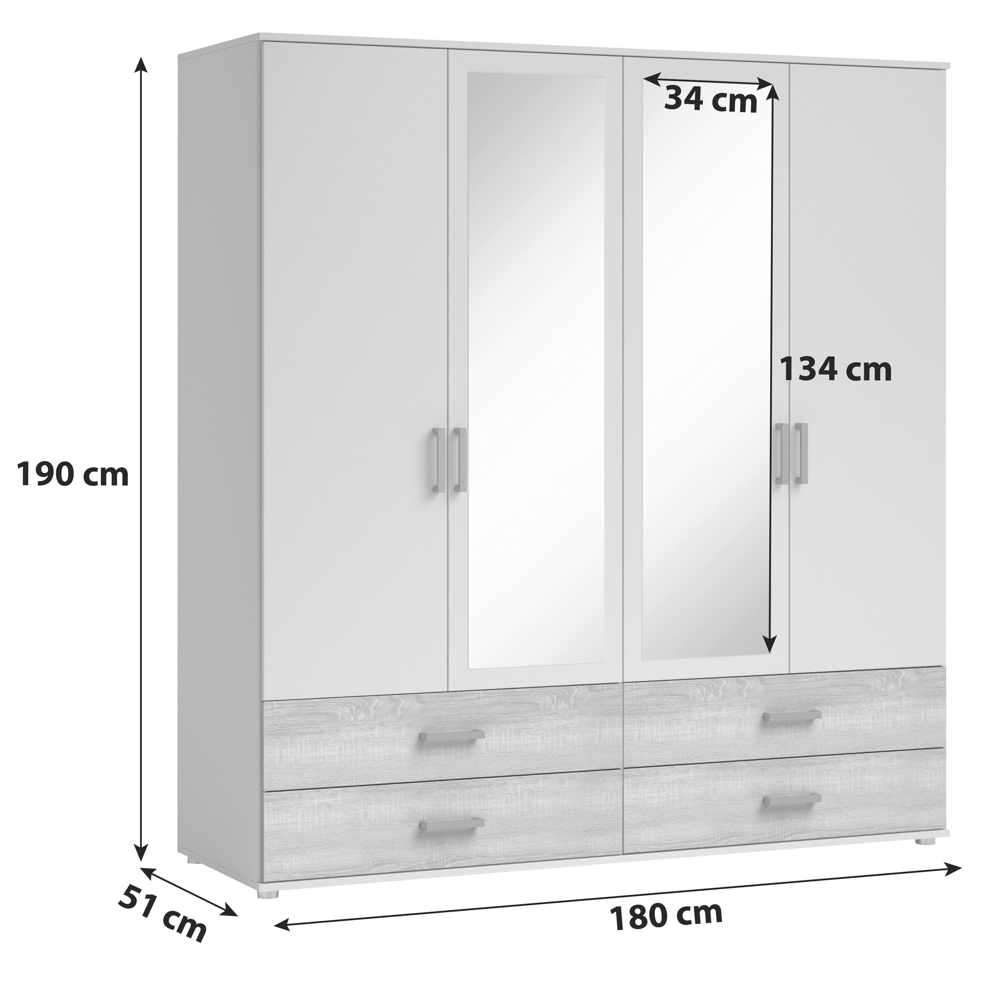 Drehtürenschrank Ivar B:180cm Sonoma Eiche/weiß - Weiß/Sonoma Eiche, MODERN, Holzwerkstoff (180/190cm) - MID.YOU