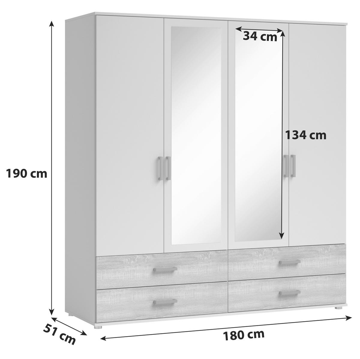 Drehtürenschrank Ivar B:180cm Sonoma Eiche/Weiß - Weiß/Sonoma Eiche, MODERN, Holzwerkstoff (180/190cm) - MID.YOU