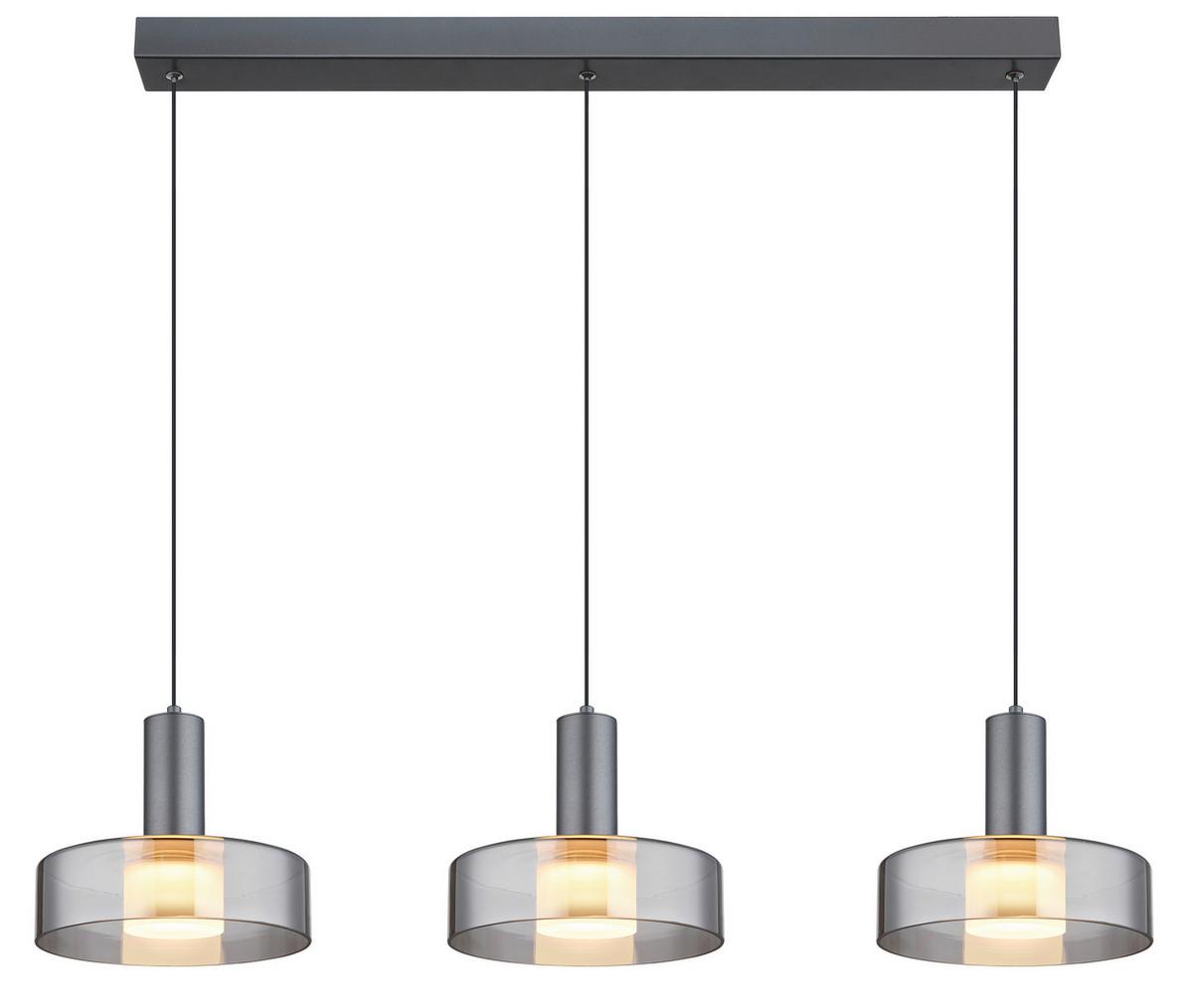 LED-Hängeleuchte Grant Grau Schwarz L: 90 cm - Schwarz/Grau, Design, Glas/Kunststoff (90/22/150cm) - Globo