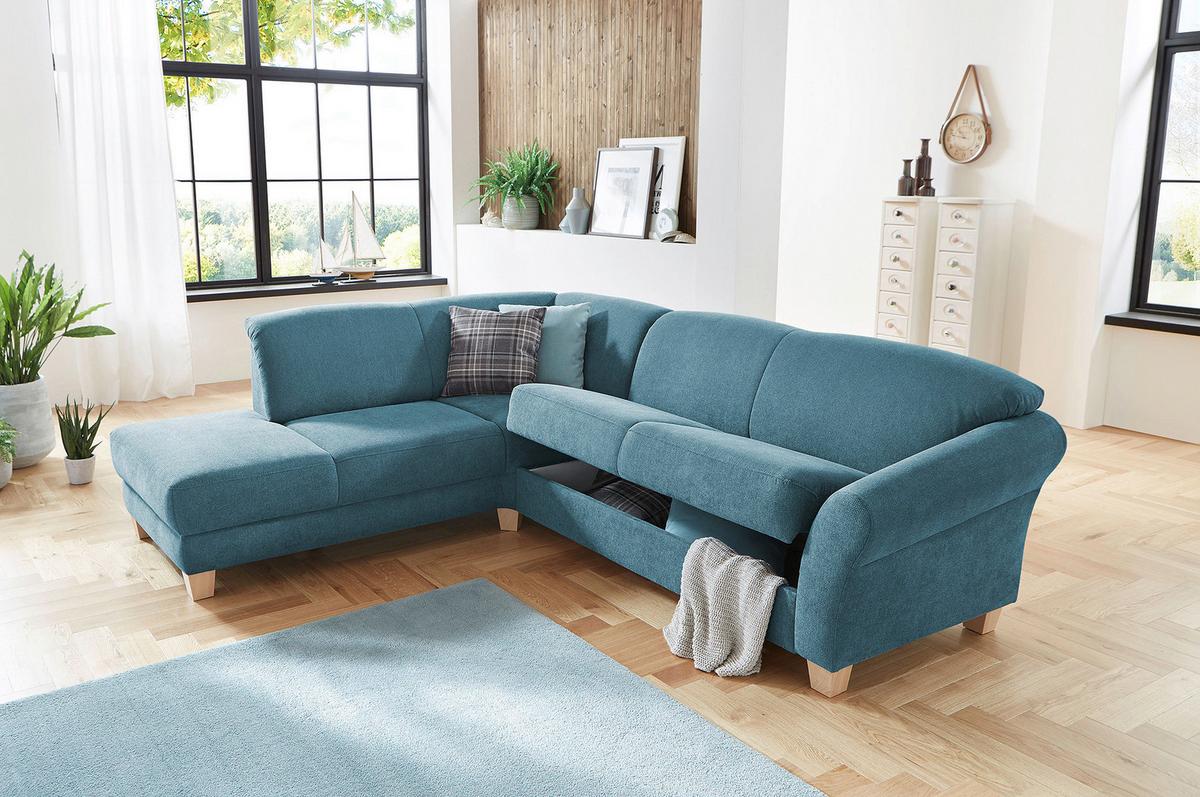 Ecksofa Gotland petrol mit Bettkasten, 212x257 cm - Petrol/Naturfarben, KONVENTIONELL, Textil (212/257cm) - Sit & More