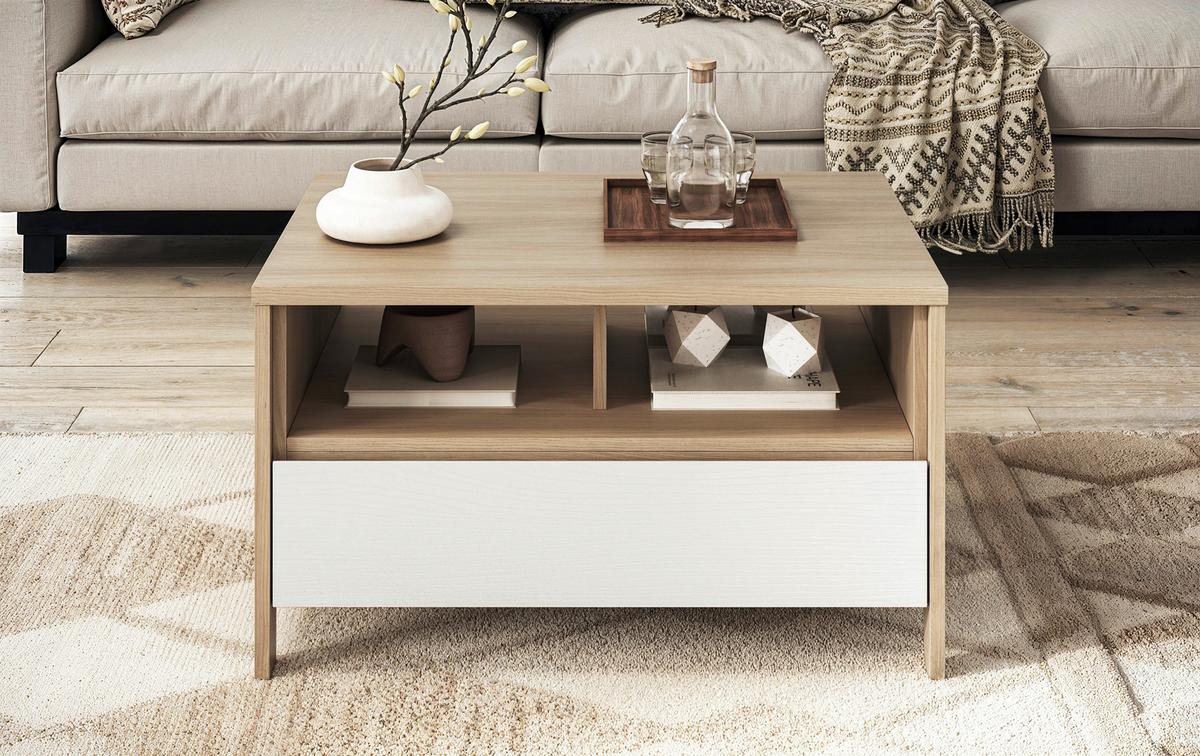 Couchtisch Stranda Weiß B: 80cm - Eichefarben/Weiß, Design, Holzwerkstoff (80/46/60cm) - MID.YOU