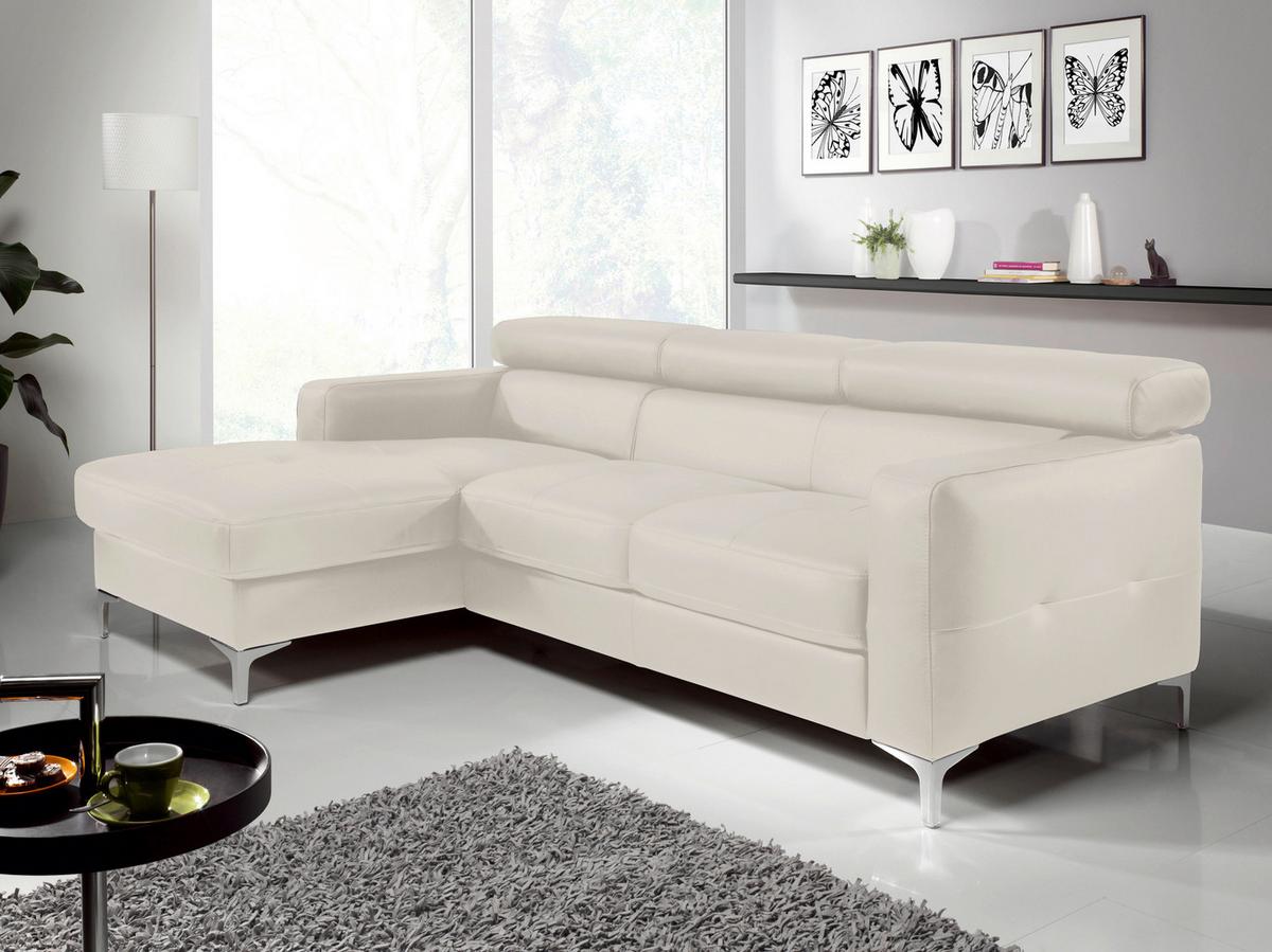 Ecksofa Sammy Hellgrau - Chromfarben/Weiß, Design, Leder (169/226cm) - Livetastic