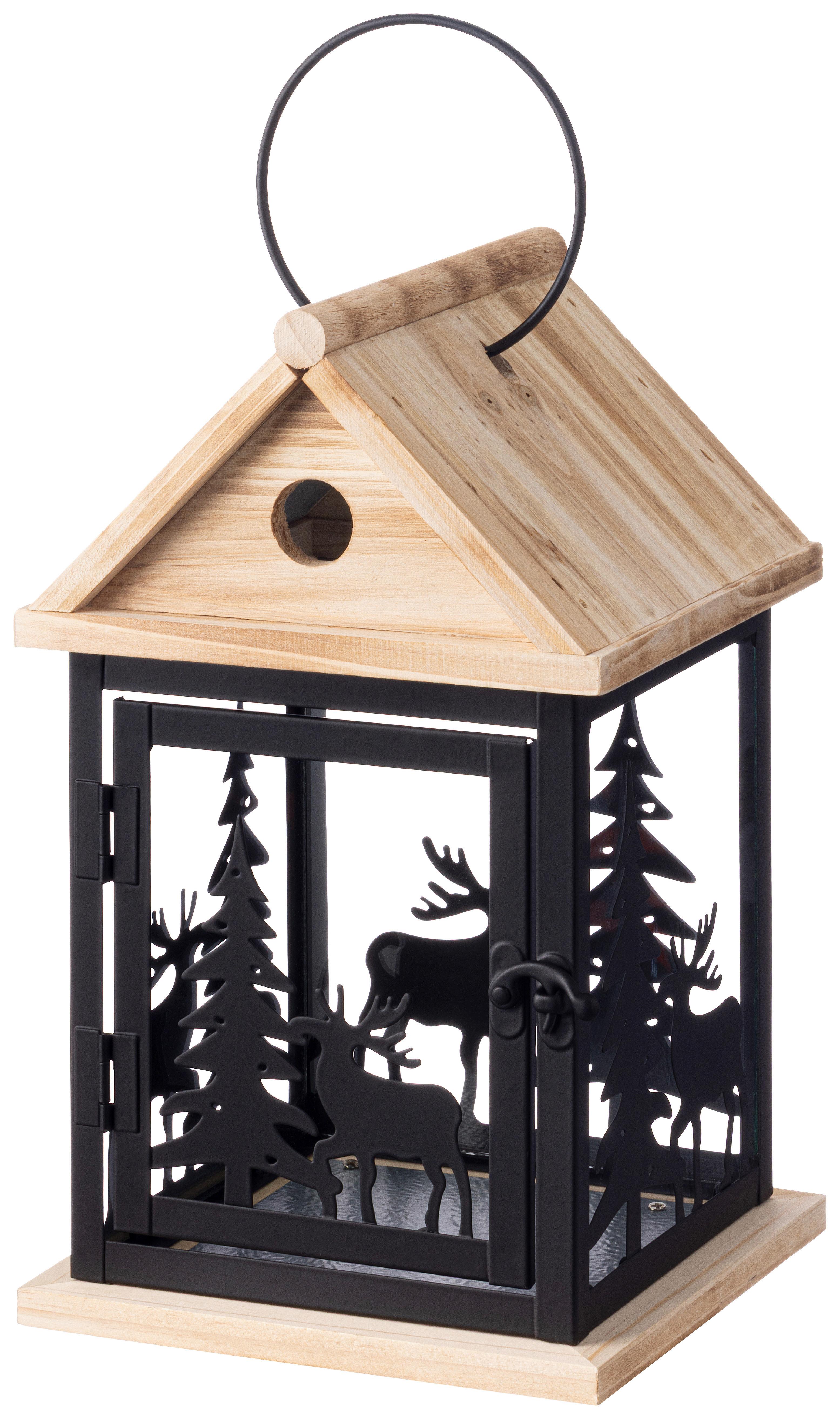 LATERNE Rick - Schwarz/Braun, KONVENTIONELL, Glas/Holz (21/21/40cm) - Luca Bessoni