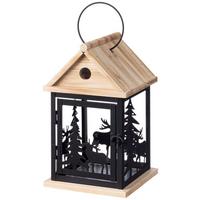 LATERNE Rick - Schwarz/Braun, KONVENTIONELL, Glas/Holz (21/21/40cm) - Luca Bessoni
