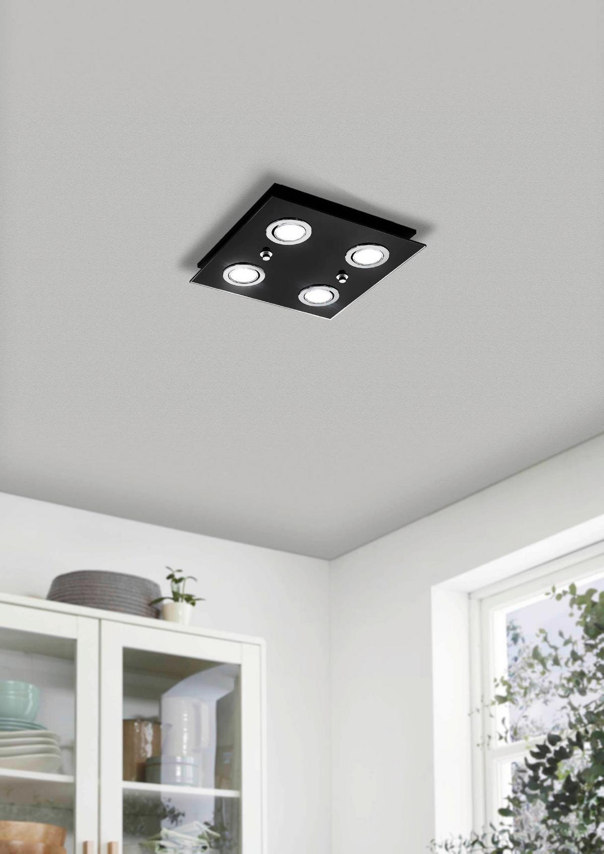 Deckenleuchte Grattino B: 29 cm Mit 4 Spots - Schwarz, Basics, Glas/Metall (29/29/7cm) - Eglo