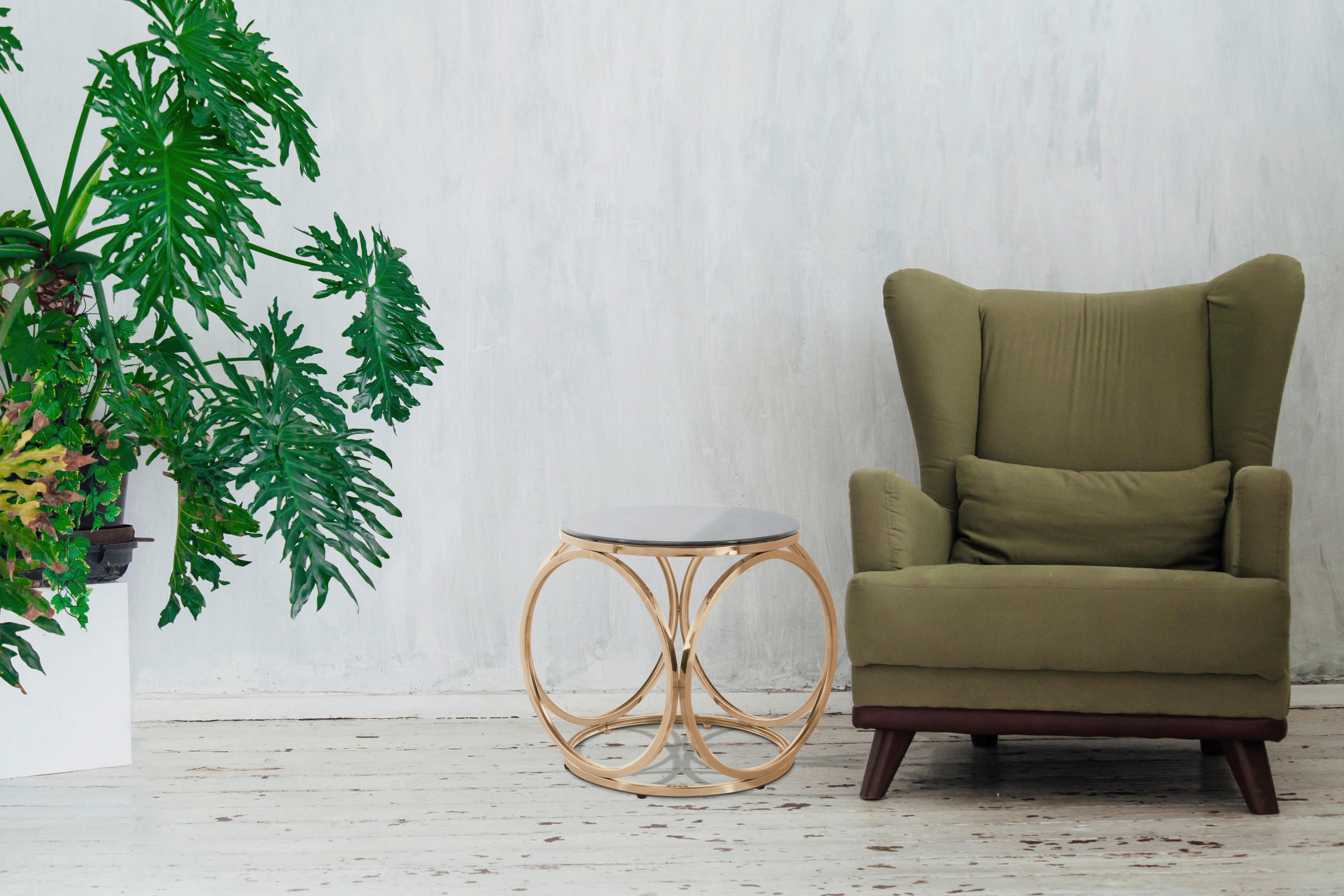 Beistelltisch Whitney 225 Grau/rosegold B: 50 Cm - Roségold/Grau, Design, Glas/Metall (50/50/52cm) - Kayoom