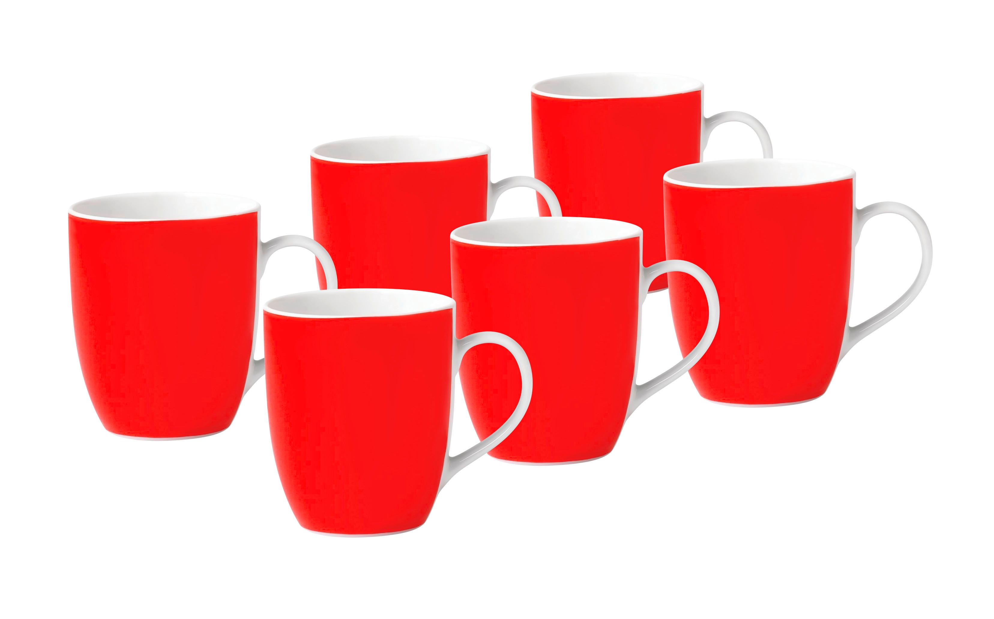 Kaffeebecherset Rot Weiß 6-teilig B: 11 cm - Rot/Weiß, Basics, Keramik (11/10/8cm) - Van Well