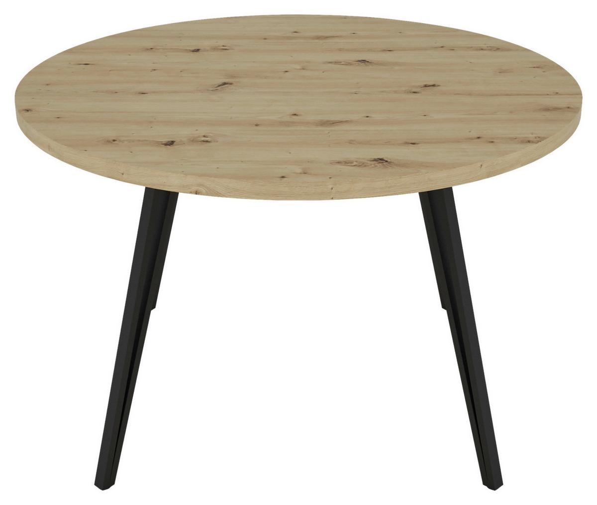 Esstisch Rund Marta 120x76cm Eiche Artisan/schwarz - Schwarz/Eiche Artisan, LIFESTYLE, Holzwerkstoff/Metall (120/120/76cm) - MID.YOU
