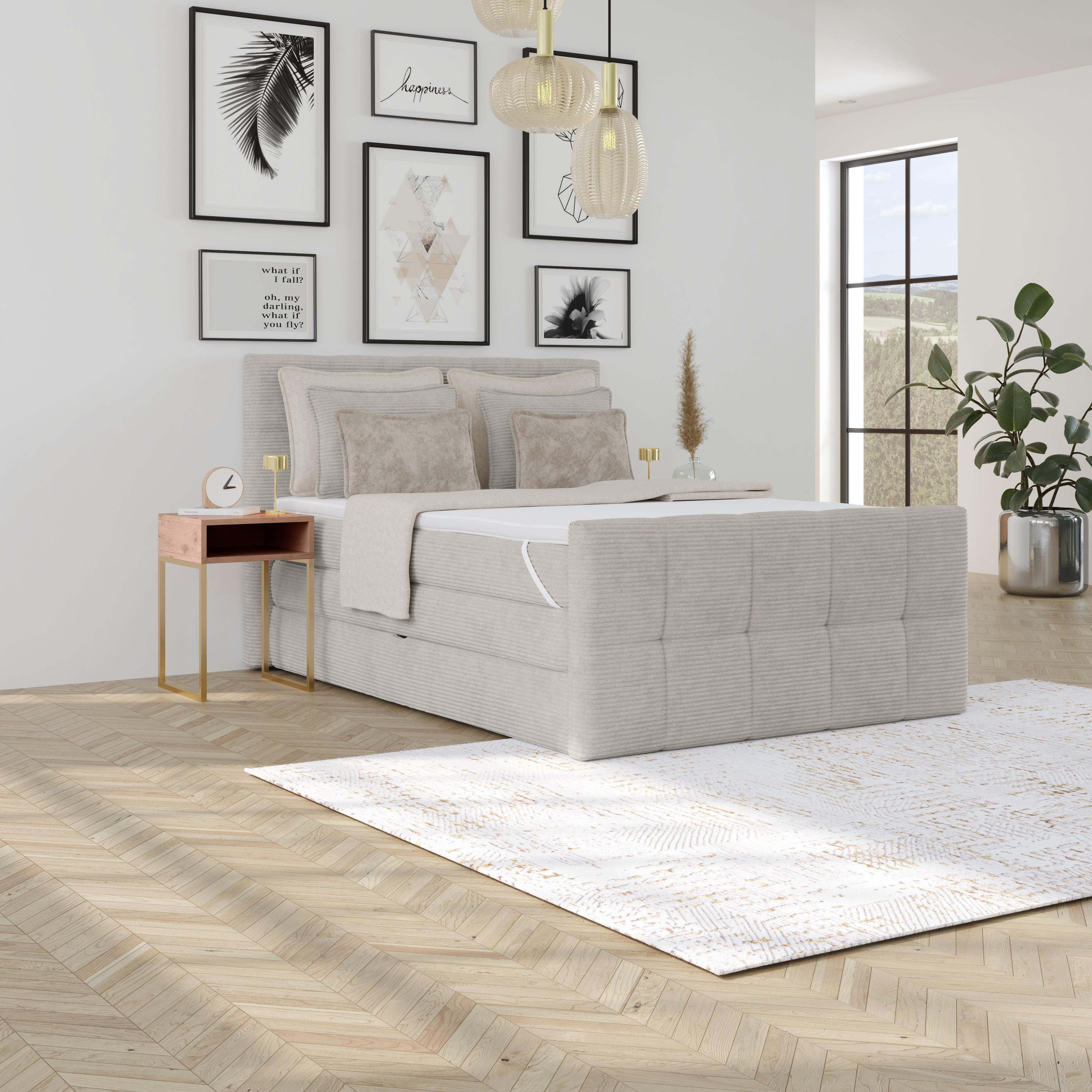 Boxspringbett mit Topper und Bettkasten 140x200 Medino - Beige, KONVENTIONELL, Holz/Holzwerkstoff (140/200cm) - Luca Bessoni