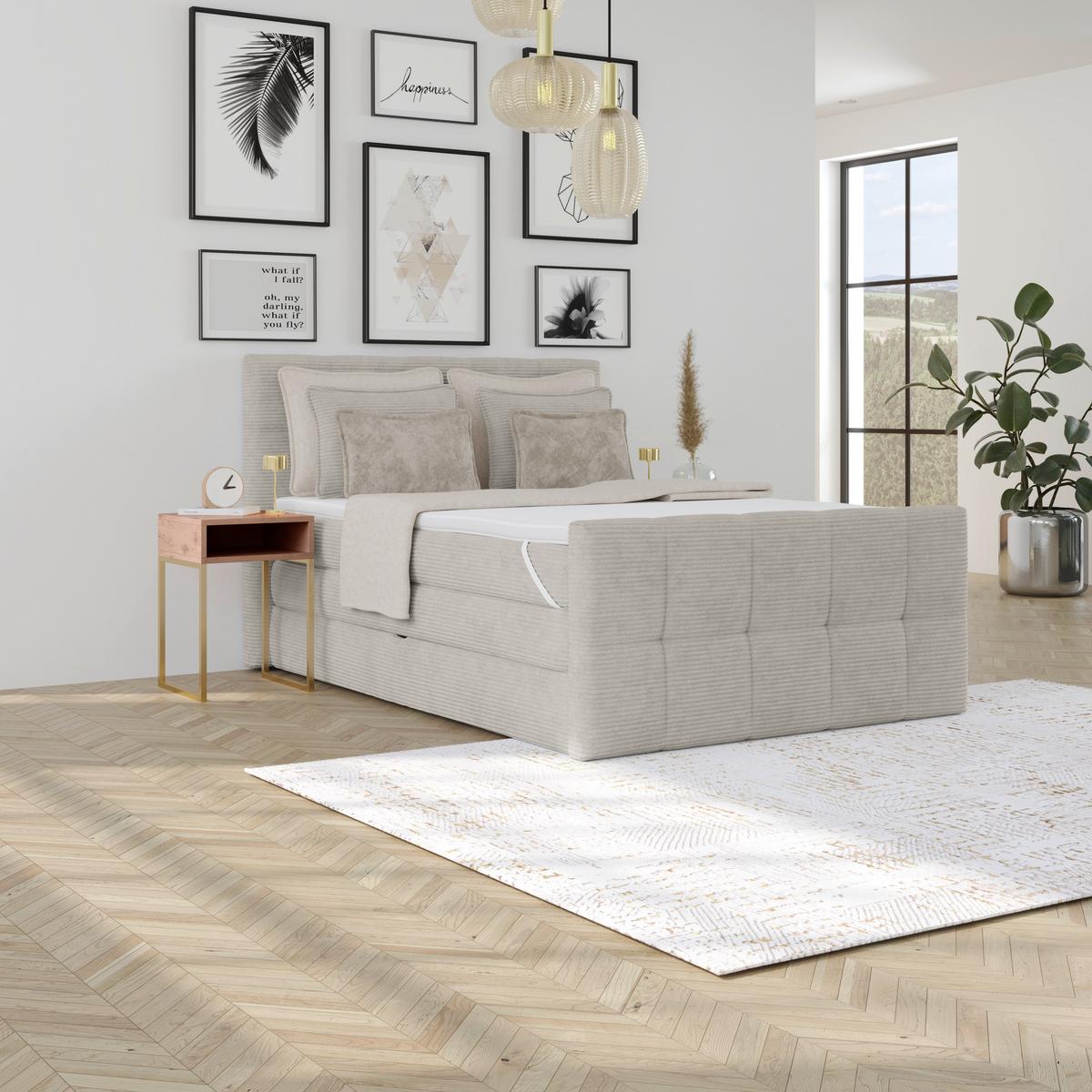 Boxspringbett Mit Topper Und Bettkasten 140x200 Medino - Beige, KONVENTIONELL, Holz/Holzwerkstoff (140/200cm) - Luca Bessoni