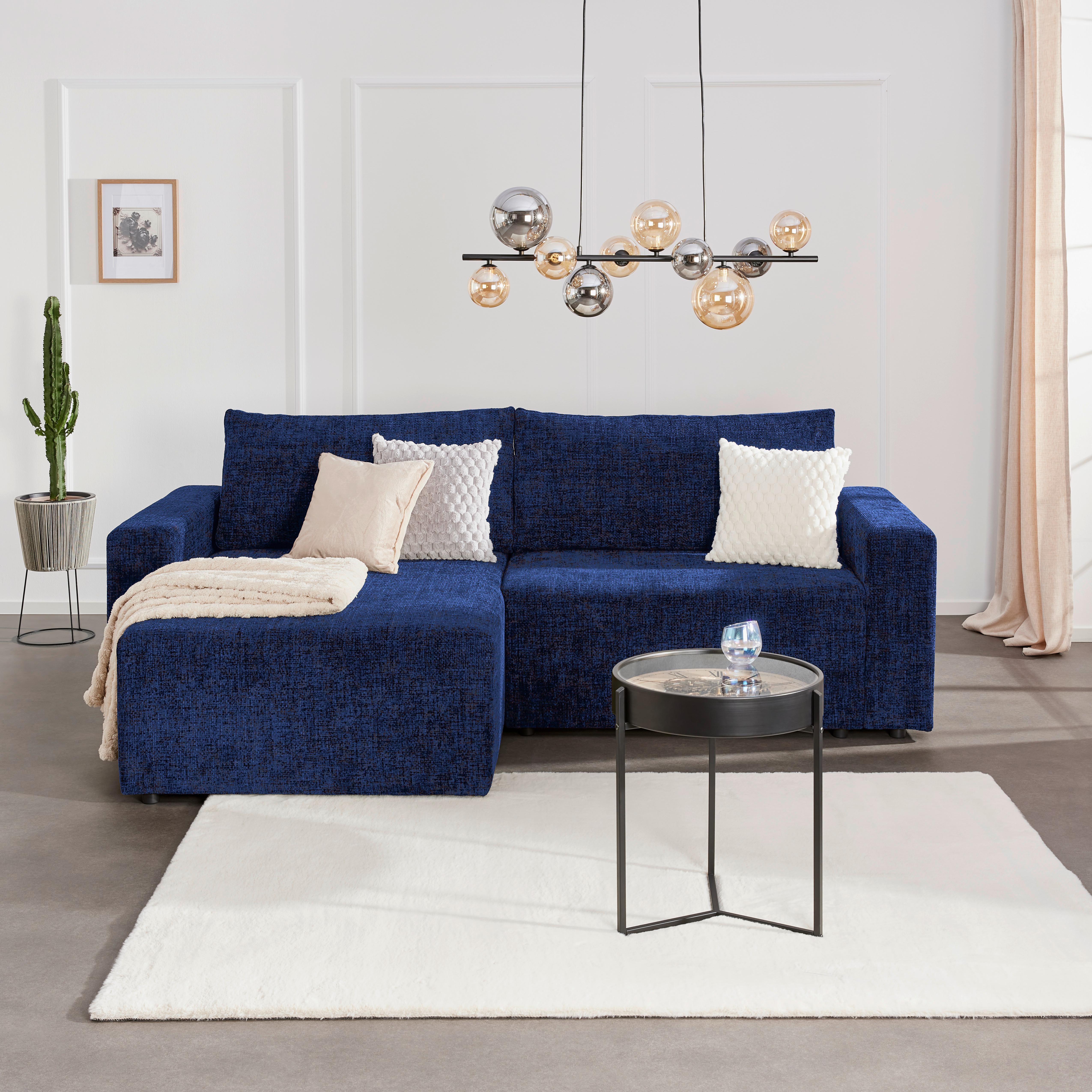 Ecksofa Dallas - Schwarz/Dunkelblau, MODERN, Holz/Kunststoff (258/173cm)