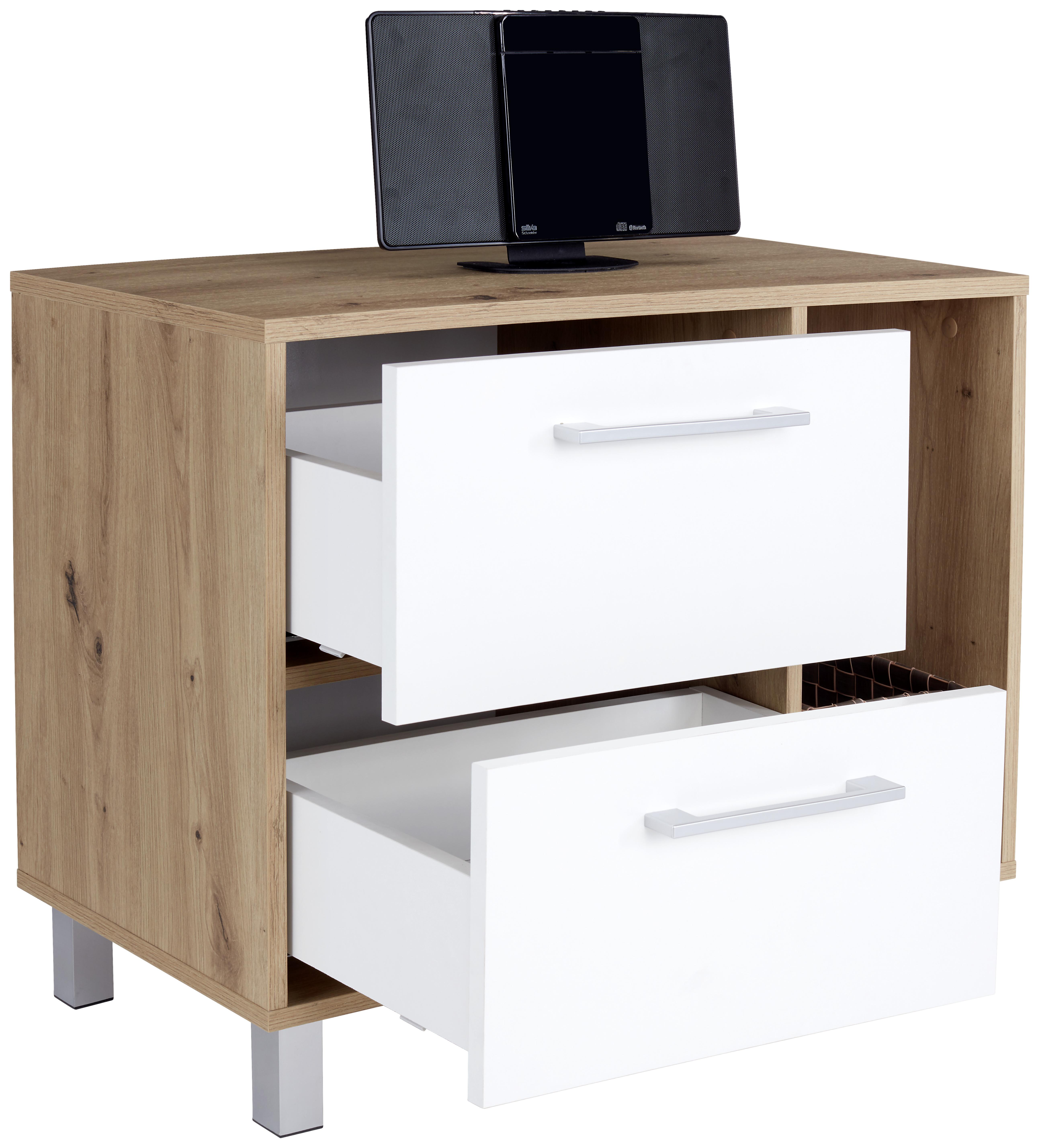 Kommode Mit Soft-close B 75cm Box, Artisan Eiche Dekor/weiß - Eichefarben/Alufarben, MODERN, Holzwerkstoff (75/60/40cm) - Ondega