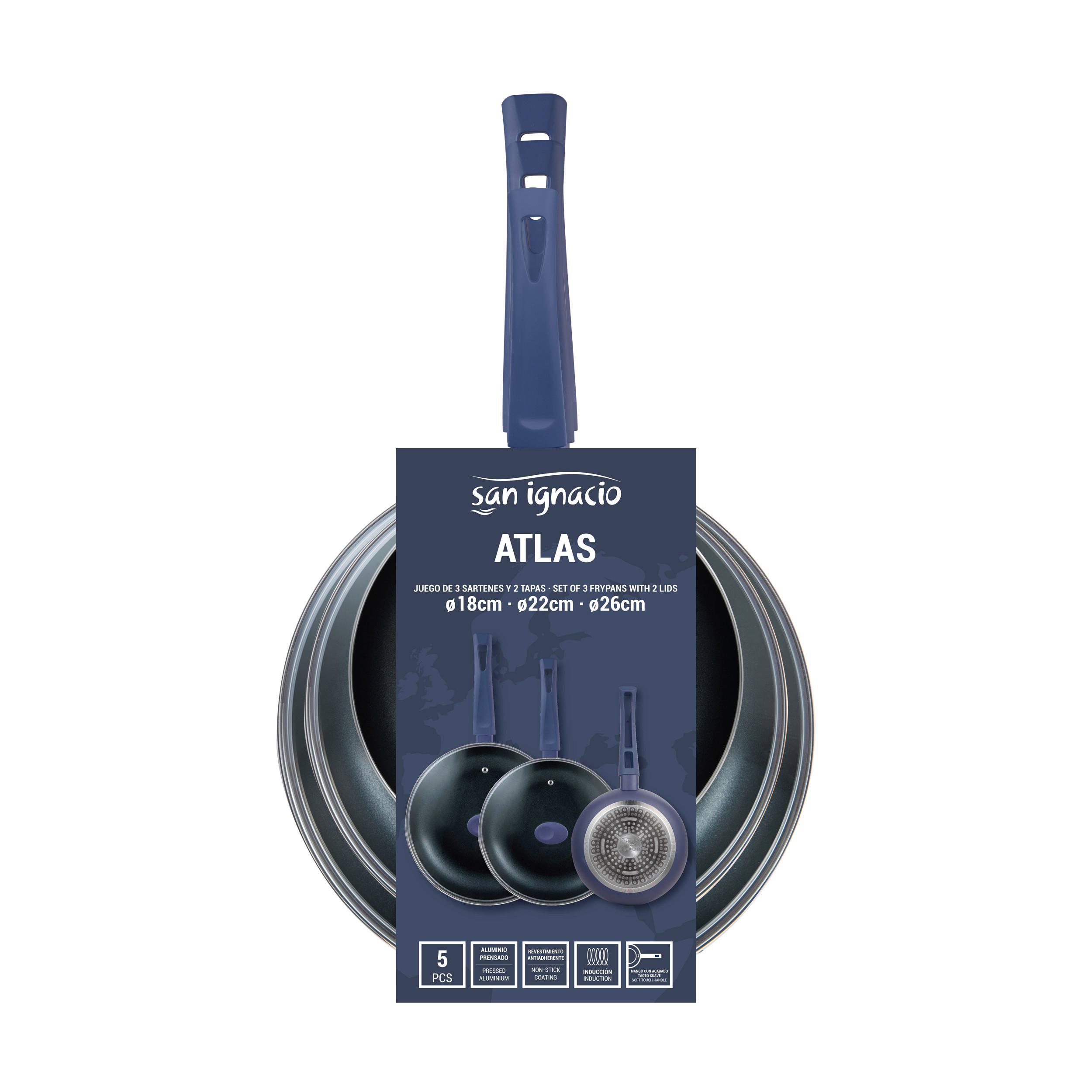 Pfannenset 3-Teilig Zwetschgefarben, Schwarz - Pastellblau/Zwetschgefarben, Basics, Glas/Metall (46/26/20cm)