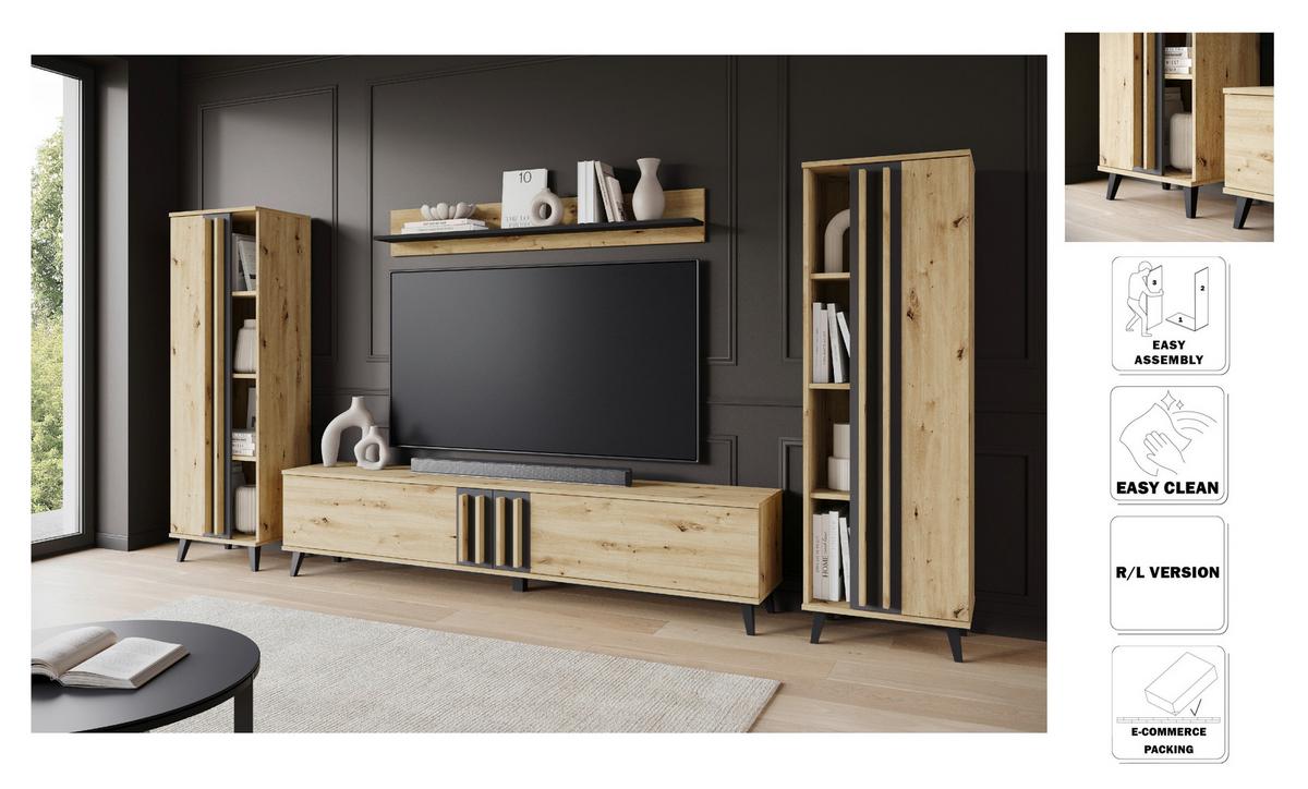 OBÝVACIA STENA HELSINKI 01 - čierna/dub artisan, Trend, kompozitné drevo/plast (270/140/33cm)