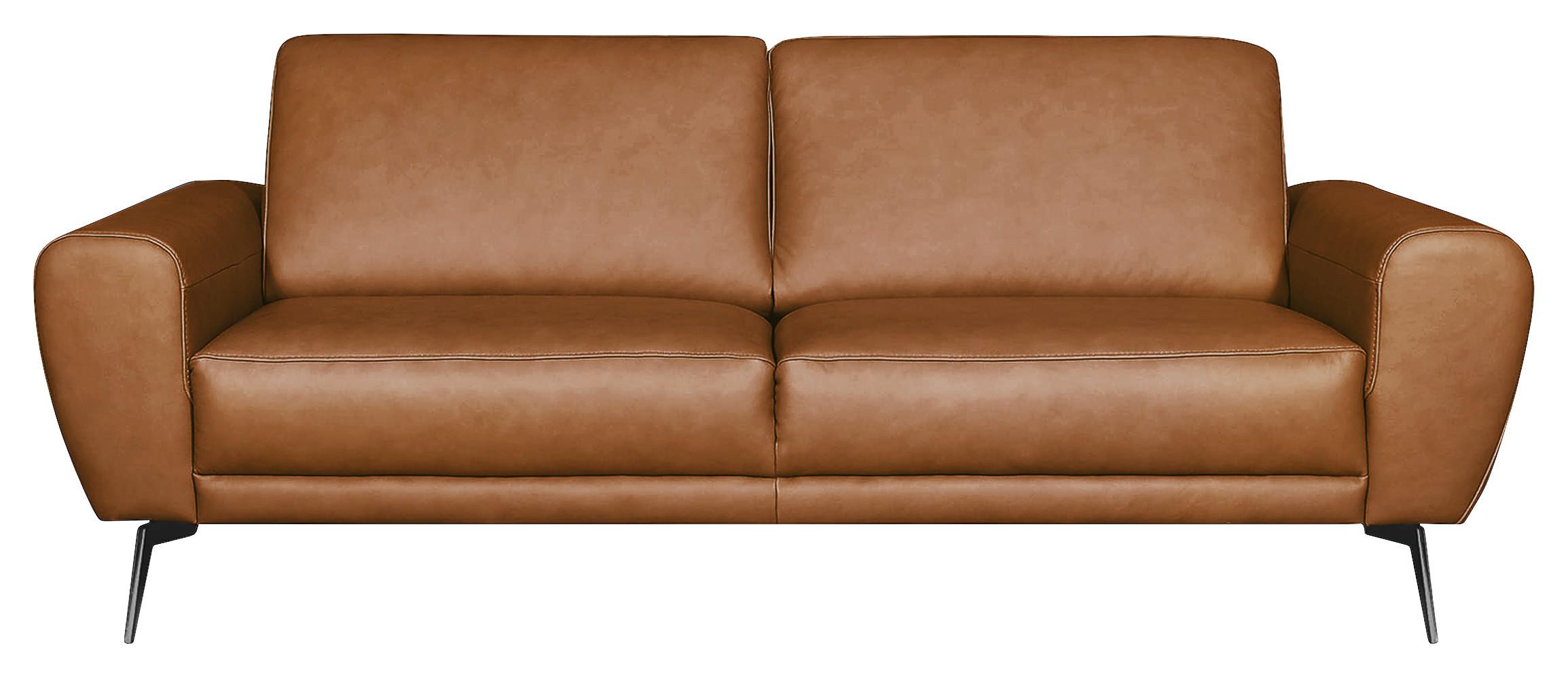 3-Sitzer-Sofa Spring, Cognac B: 207 cm - Cognac/Schwarz, Design, Leder (207/85/92cm) - Livetastic