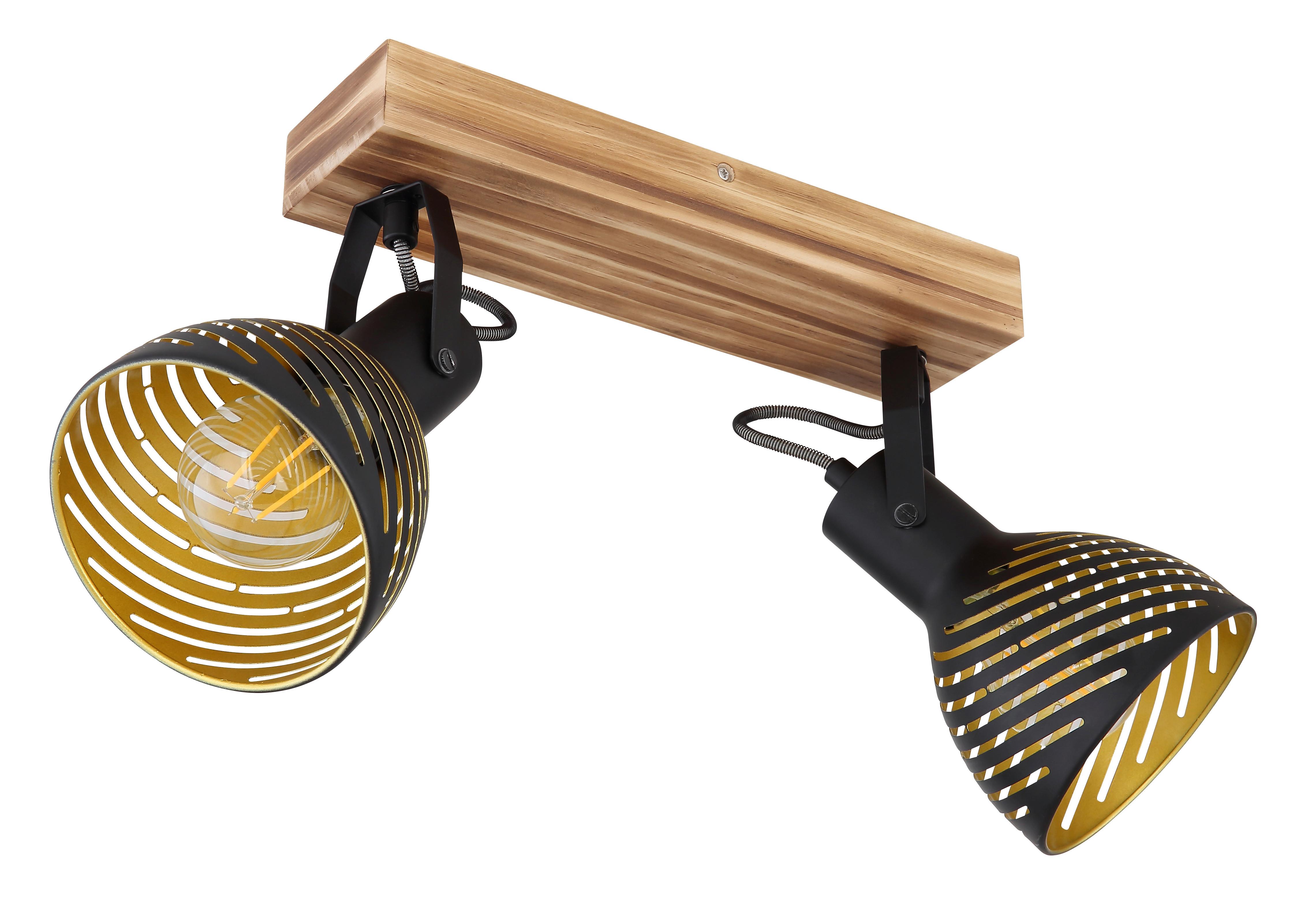 Strahler 2-flammig verstellbar L: 30 cm - Dunkelbraun/Goldfarben, Basics, Holz/Metall (30/12,5/25cm) - Globo