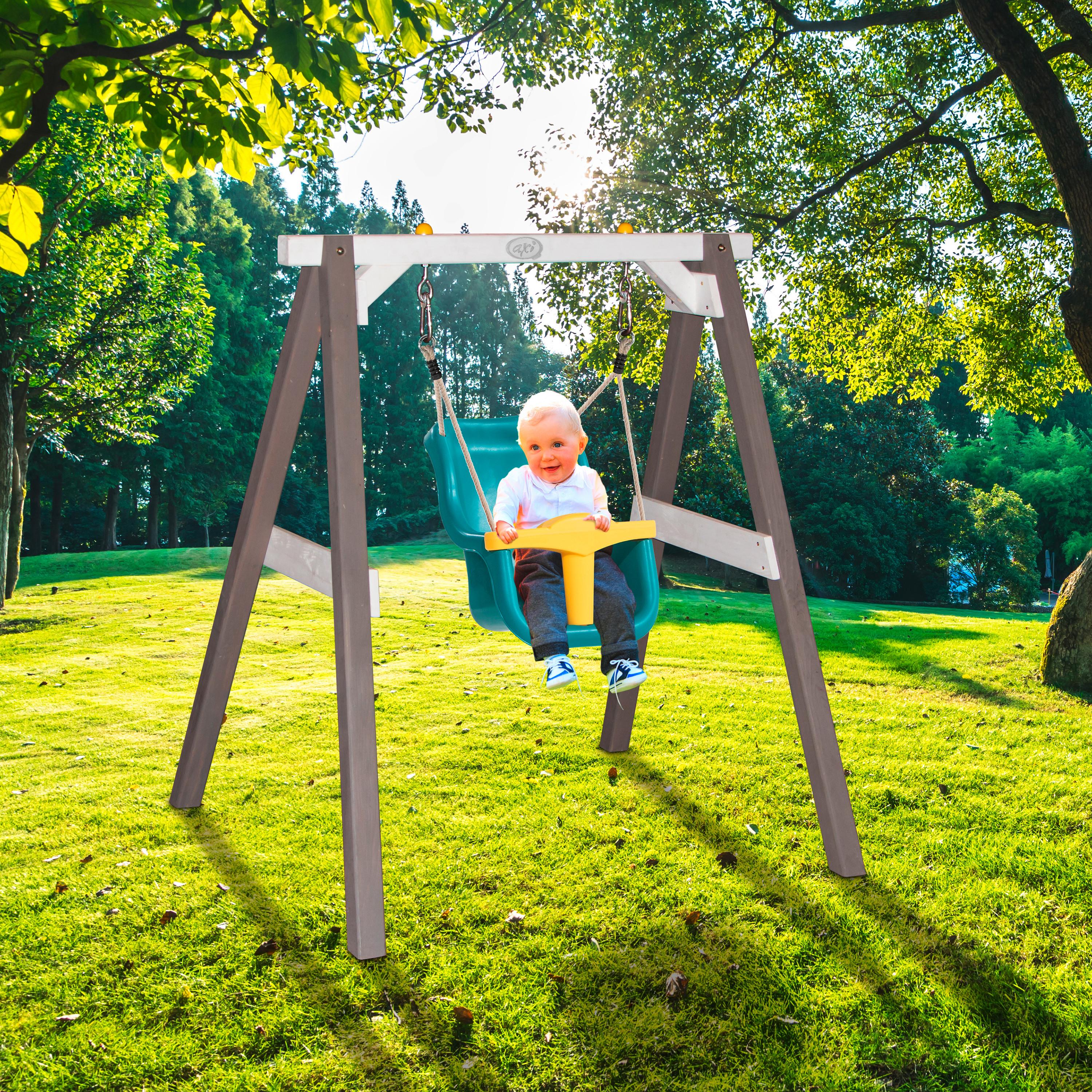 Schaukel Baby Swing Holz/ Kunststoff + Sicherheitsbügel - Weiß/Grau, Basics, Holz/Kunststoff (120/134/103cm) - Ambia Garden
