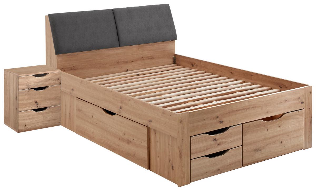 Tárolós Ágy Maxi 140/200 Cm - Artisan tölgy/szürke, Konventionell, faalapú anyag (140/200cm)