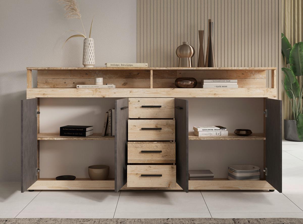 Sideboard Lupo Eiche Dekor Anthrazit B: 190 Cm - Eichefarben/Anthrazit, Design, Holzwerkstoff (190/96/32cm) - MID.YOU
