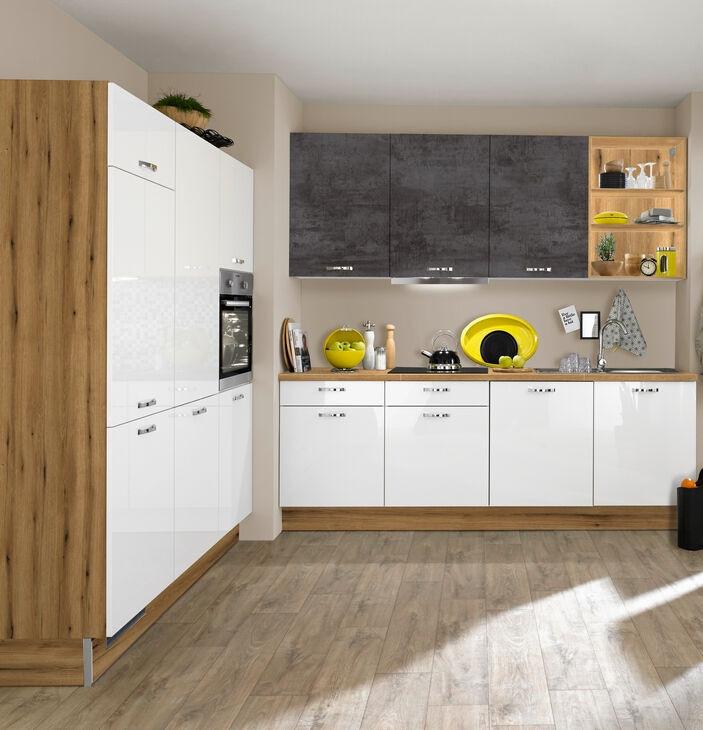 Einbauküchen Pn 220 Frei Planbar Modernes Design - Weiß Hochglanz/Eichefarben, Holzwerkstoff - Pino