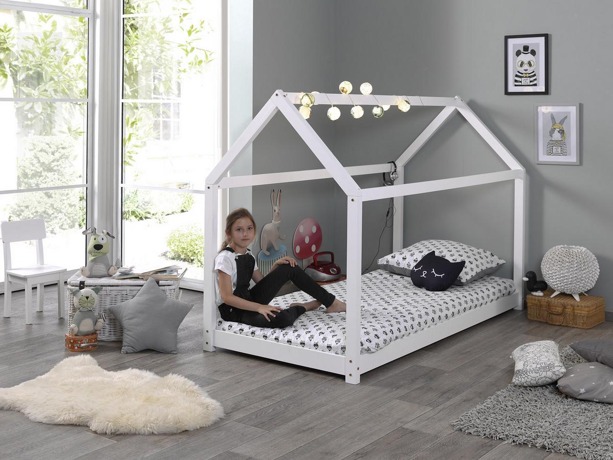 Hausbett Cabane 90x200 Cm Kiefer Weiß - Weiß, MODERN, Holz (90/200cm) - Vipack