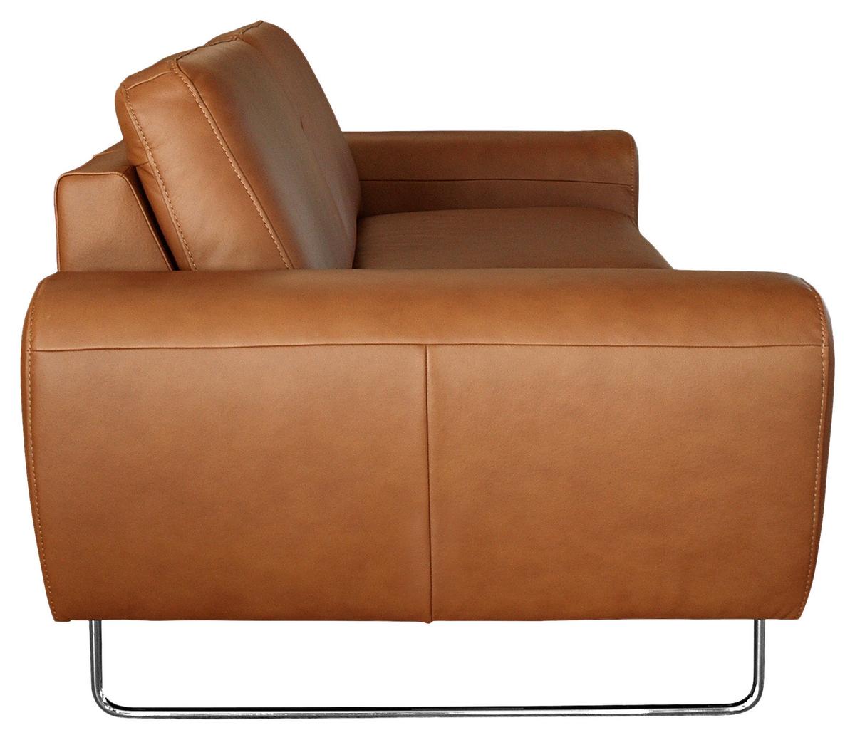 Ecksofa Spring Cognac Chrom B: 177 cm - Chromfarben/Cognac, Design, Leder (177/85/92cm) - Livetastic