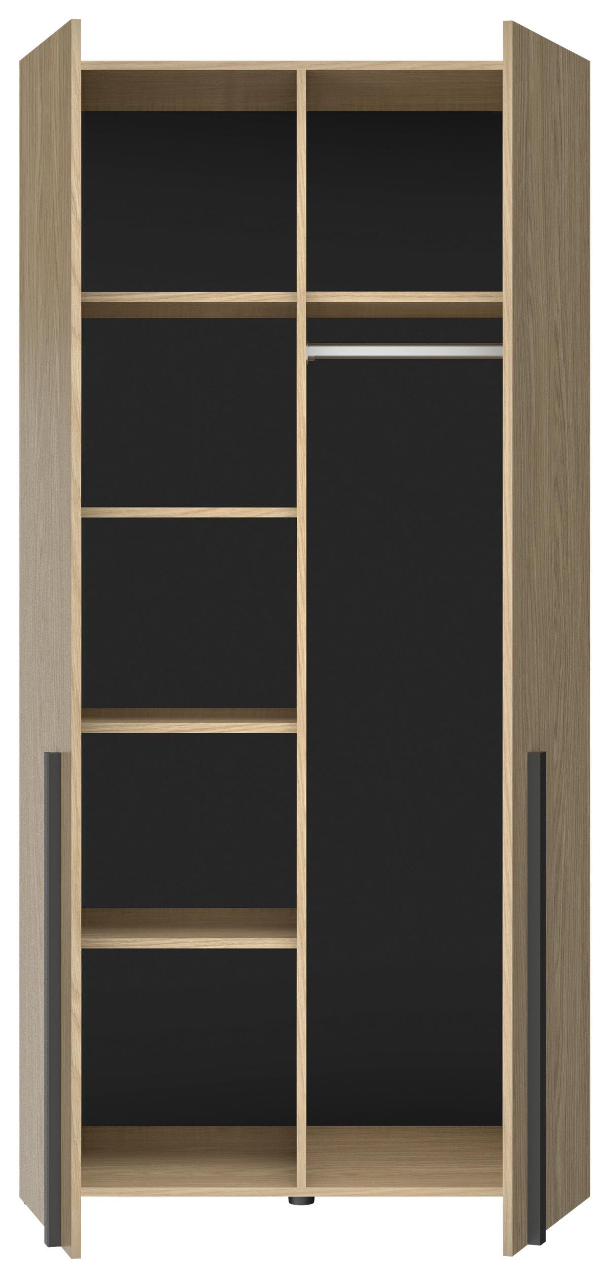 Kleiderschrank Nael 100 cm, Eichefarben - Eichefarben/Schwarz, Basics, Holzwerkstoff (100/200/60cm)