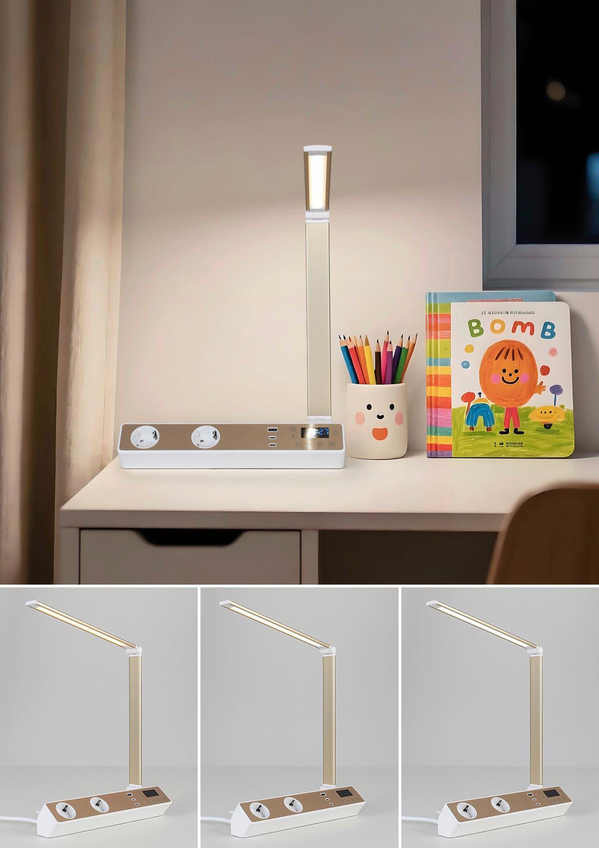 LED LAMPA NA PSACÍ STŮL MULTI - bílá/barva růžového zlata, Moderní, kov/plast (33/10,5/37-66cm) - Mömax