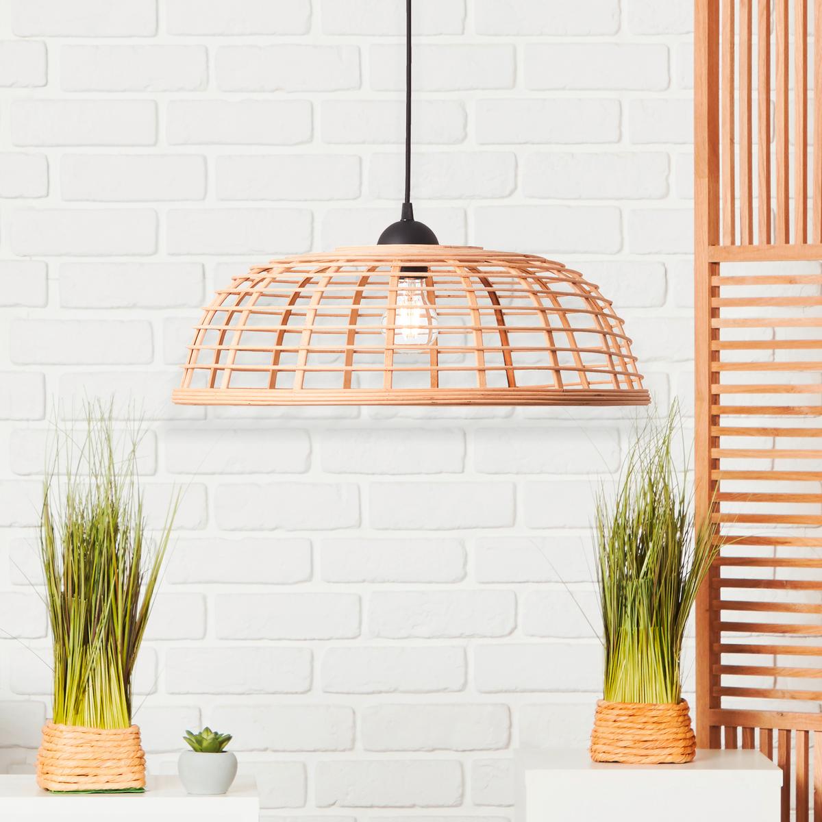 Hängeleuchte Crosstown H:130cm 1-Flammig, Gitterschirm - Schwarz, Natur, Holz/Kunststoff (48/130cm) - Brilliant