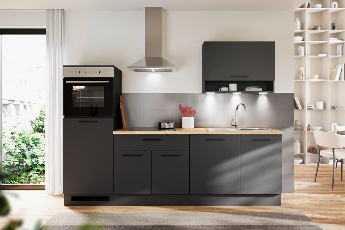 Küchenblock Berlin Schwarz/Eiche Dekor B: 260 cm - Schwarz/Eiche Artisan, Design, Holzwerkstoff (260cm) - MID.YOU