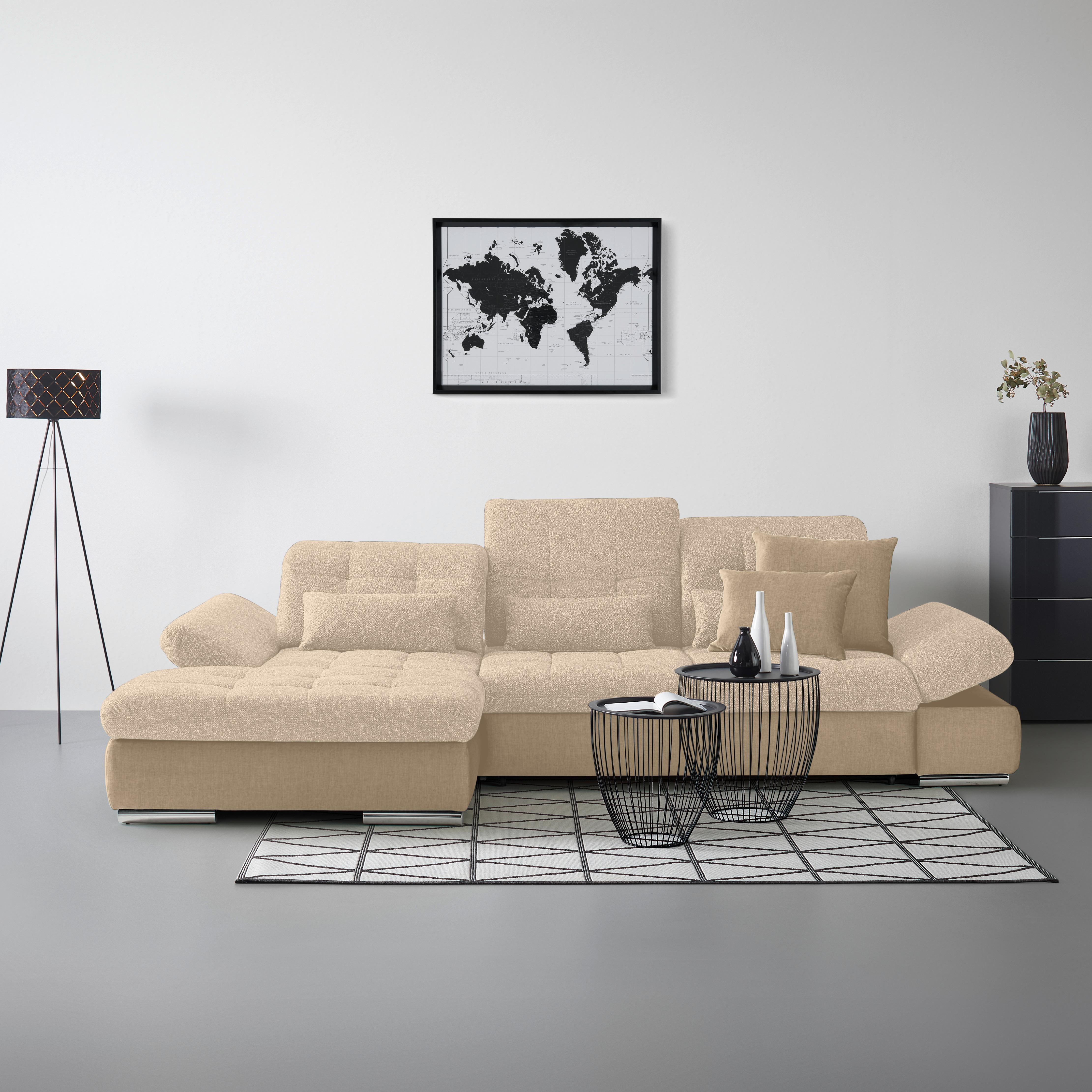 Rohová sedačka SANFINO, ľavá, sivohnedá / béžová - chrómová/taupe, Konventionell, kov/drevo (199/79-96/305cm) - Premium Living