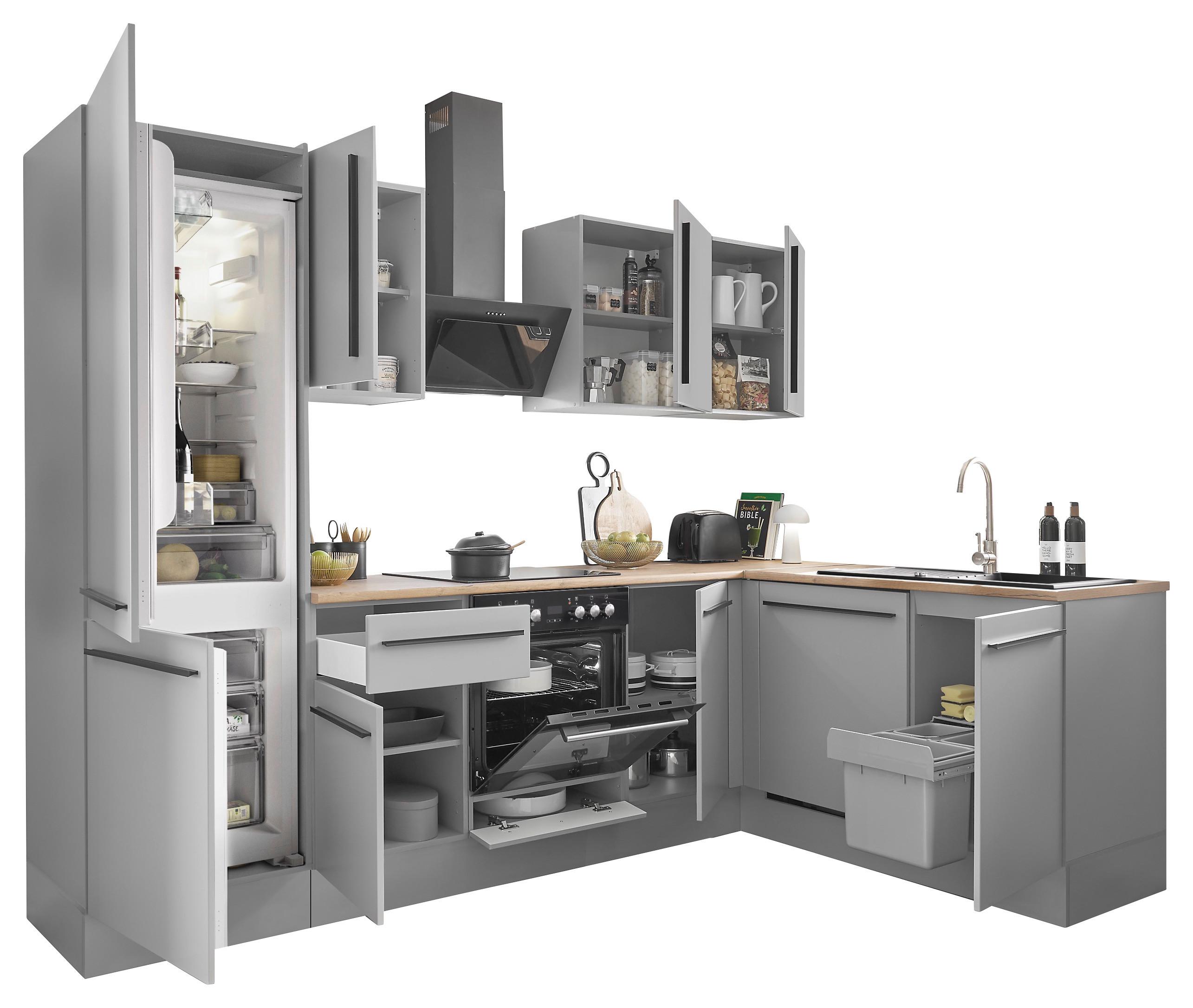 Eckküche Denver Grau/Eiche Dekor 280x175 cm - Eichefarben/Grau, Design, Holzwerkstoff (280/175cm) - MID.YOU