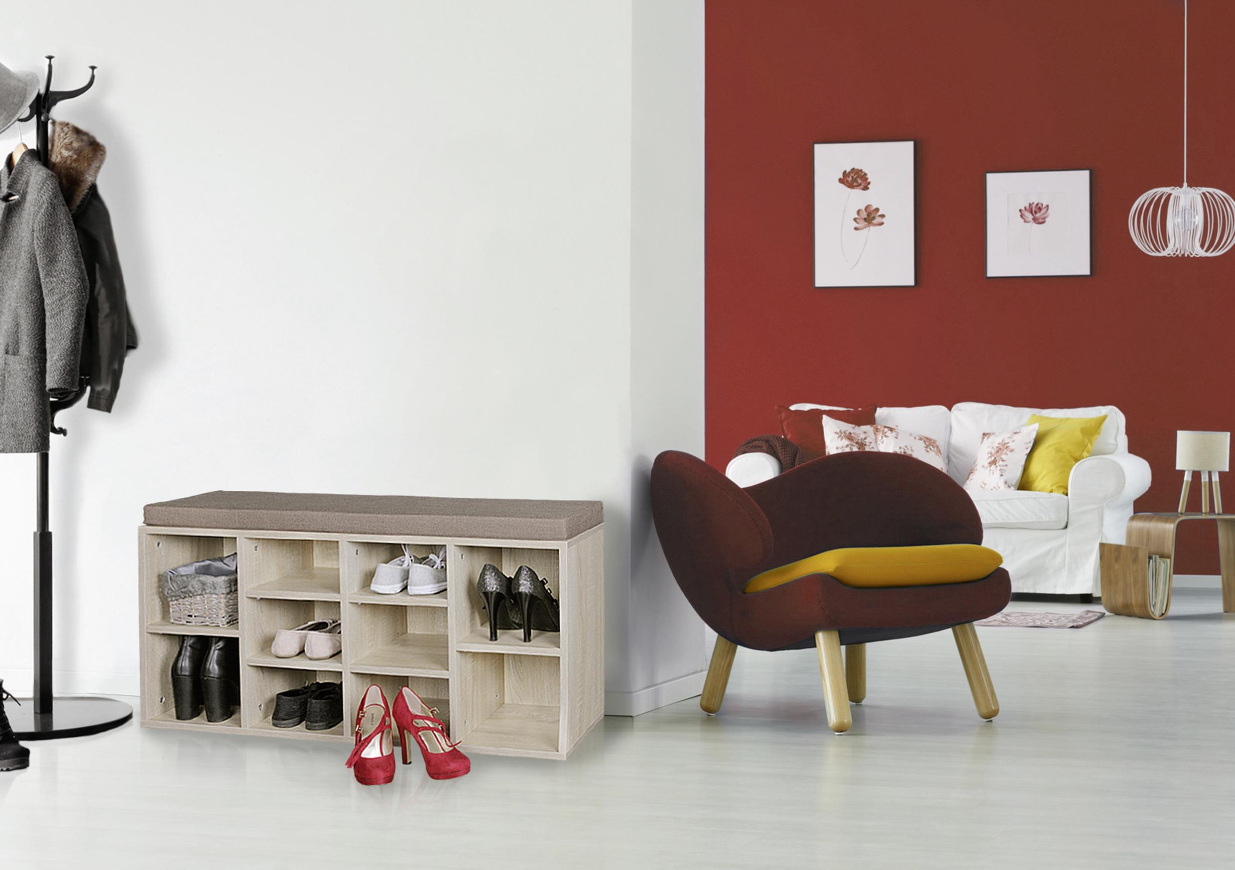 Schuhbank Laura BxHxT: 103,5x53x30 cm Eiche Dekor - Sonoma Eiche, KONVENTIONELL, Holzwerkstoff (103,5/53/30cm) - MID.YOU