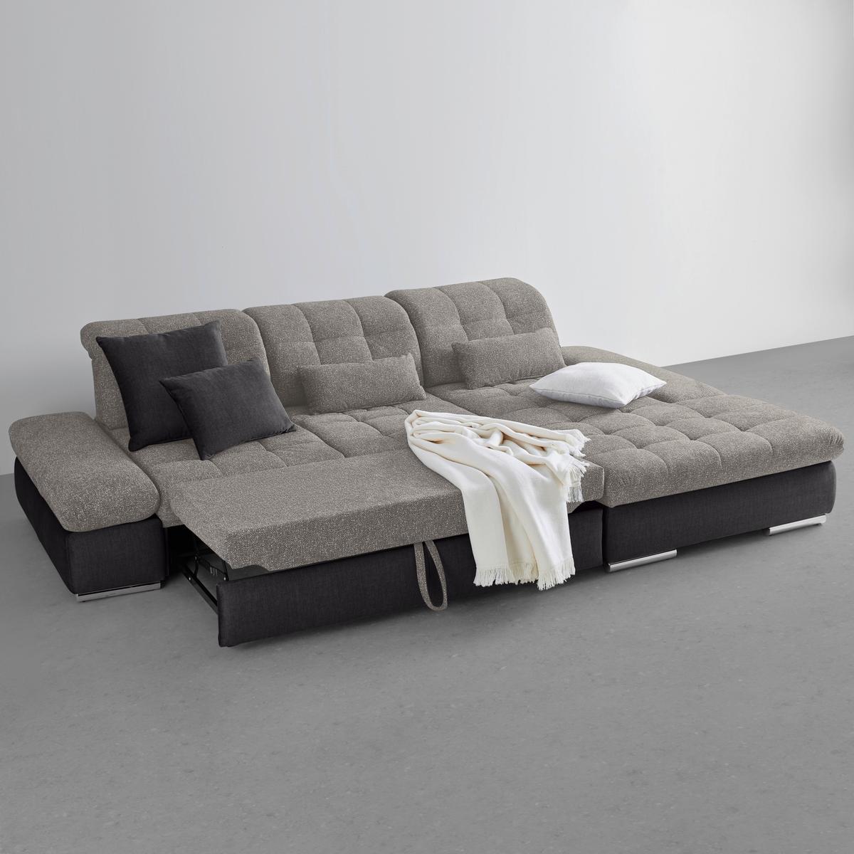 Rohová sedačka SANFINO, pravá, tmavosivá / strieborná - chrómová/strieborná, Konventionell, kov/drevo (305/79-96/199cm) - Premium Living