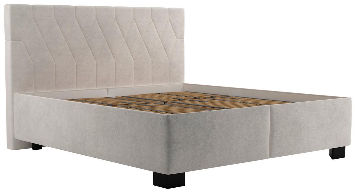 Čalúnená posteľ FERAMA 160x200 cm, krémová - čierna/sivá, Modern, drevo/textil (160/200cm)