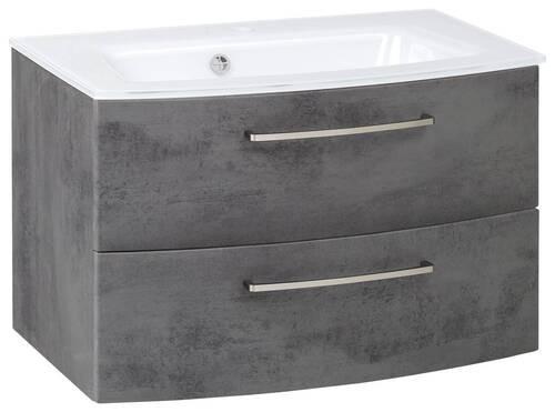 Waschbecken mit Unterschrank Stockholm B: 80cm Grau Dekor - Weiß/Grau, KONVENTIONELL, Glas/Holzwerkstoff (80cm) - Held