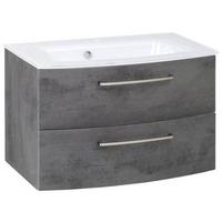 Waschbecken mit Unterschrank Stockholm B: 80cm Grau Dekor - Weiß/Grau, KONVENTIONELL, Glas/Holzwerkstoff (80cm) - Held