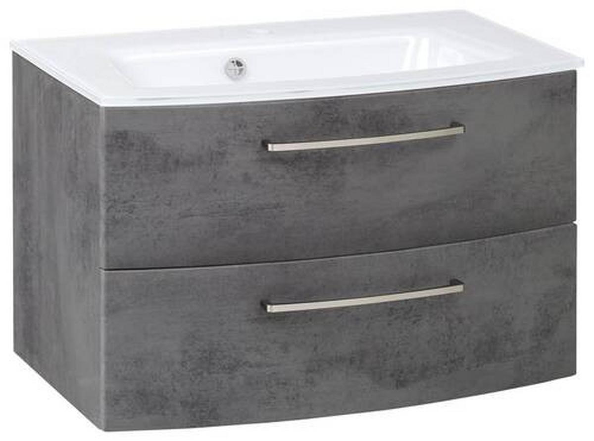 Waschbecken mit Unterschrank Stockholm B: 80cm Grau Dekor - Weiß/Grau, KONVENTIONELL, Glas/Holzwerkstoff (80cm) - Held
