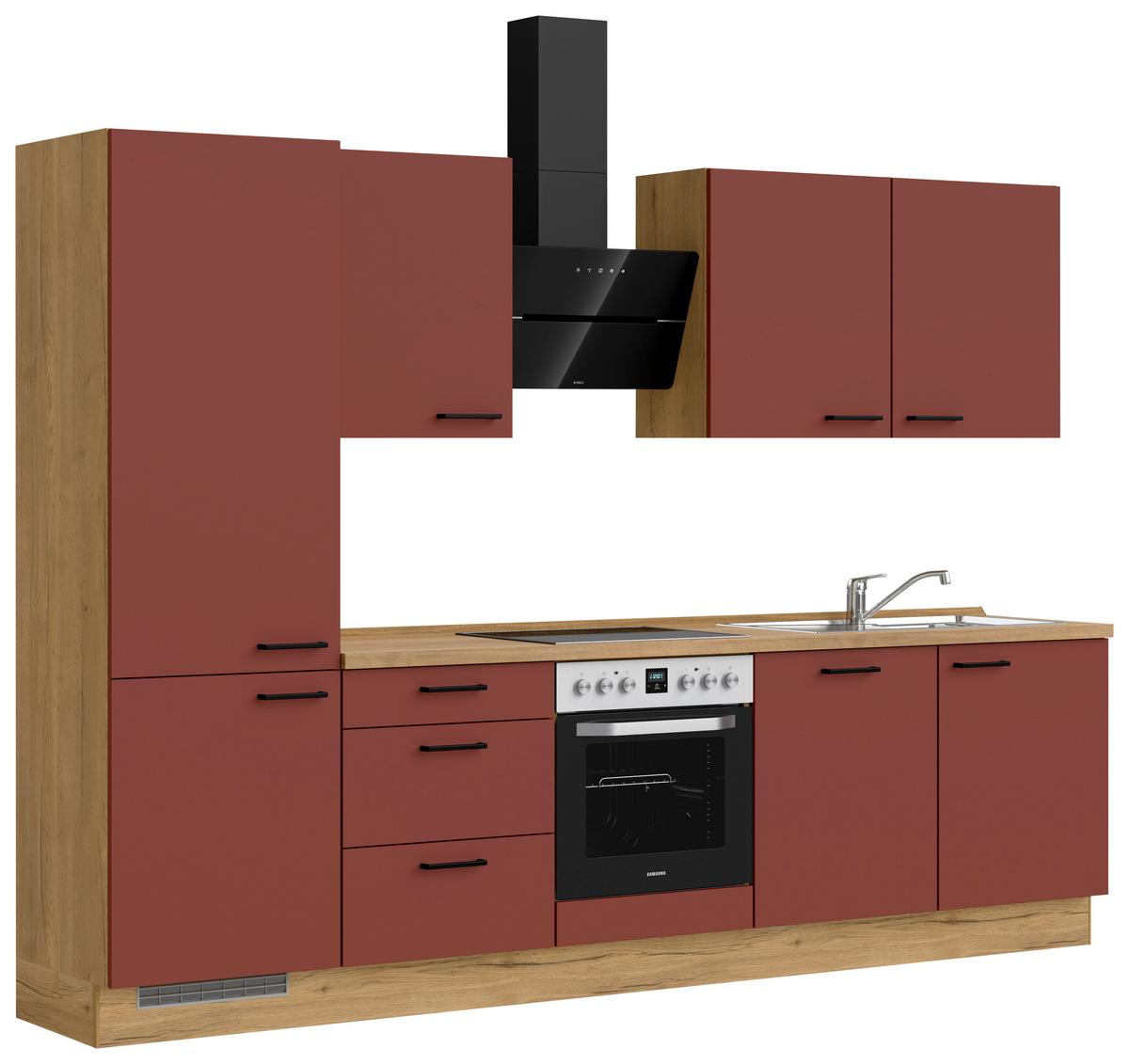 Küchenleerblock Easytouch High-Line, H10 Links - Eichefarben/Rot, MODERN, Holzwerkstoff (300cm) - Nobilia