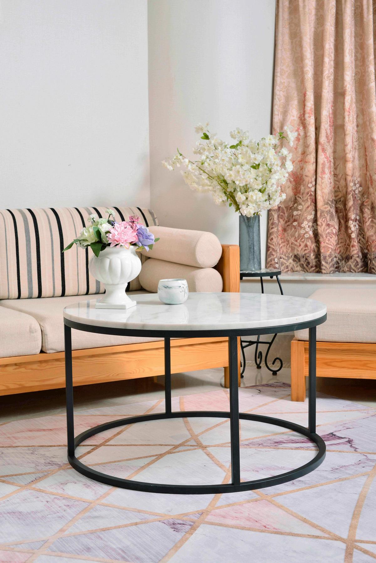 COUCHTISCH Marmor B: 85cm - Schwarz/Weiß, Design, Stein/Metall (85/85/48cm) - MID.YOU