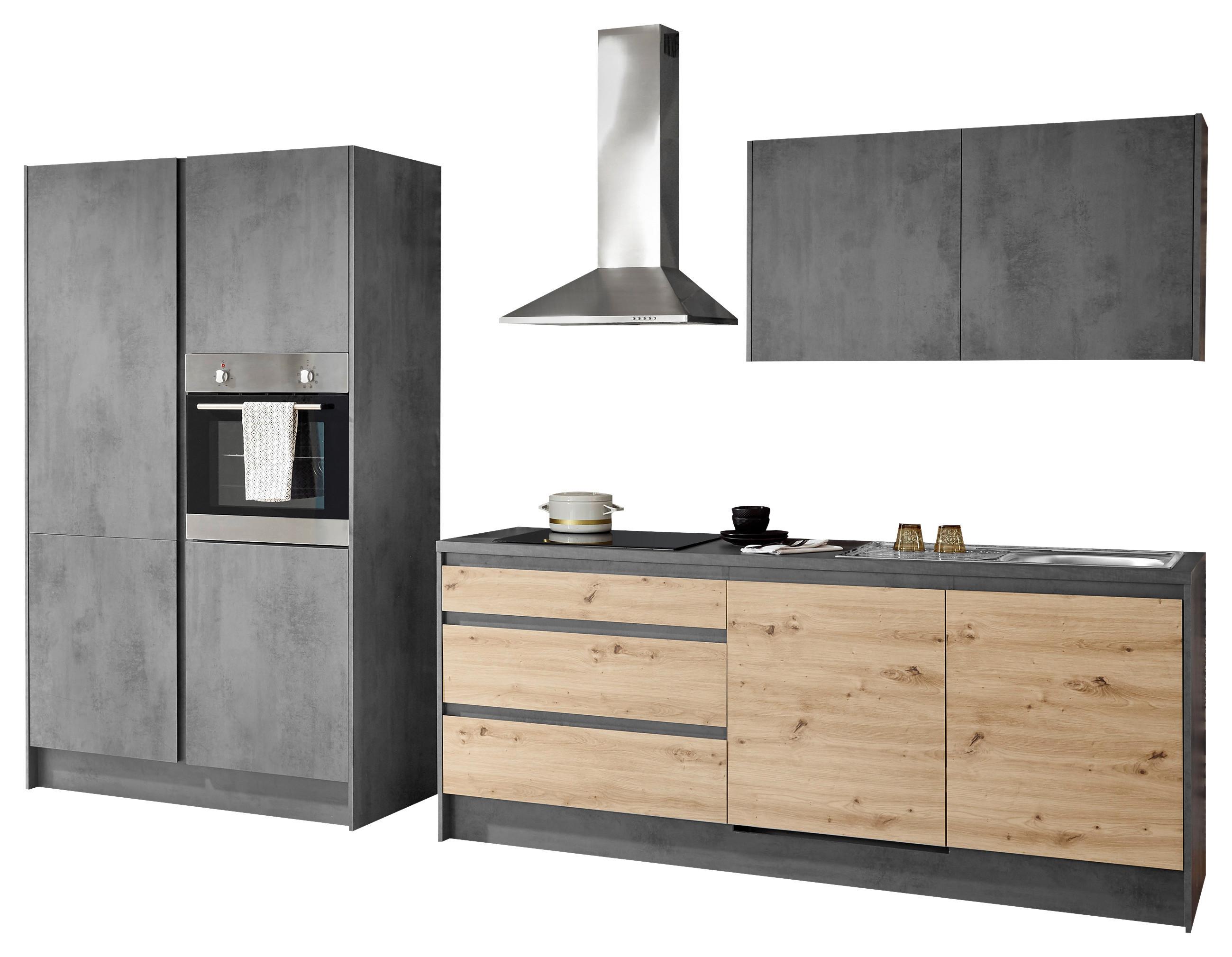 Kuchynský blok TROJA bez spotrebičov, š. 210+127 cm - antracitová/dub artisan, Design, kompozitné drevo (335cm) - MID.YOU