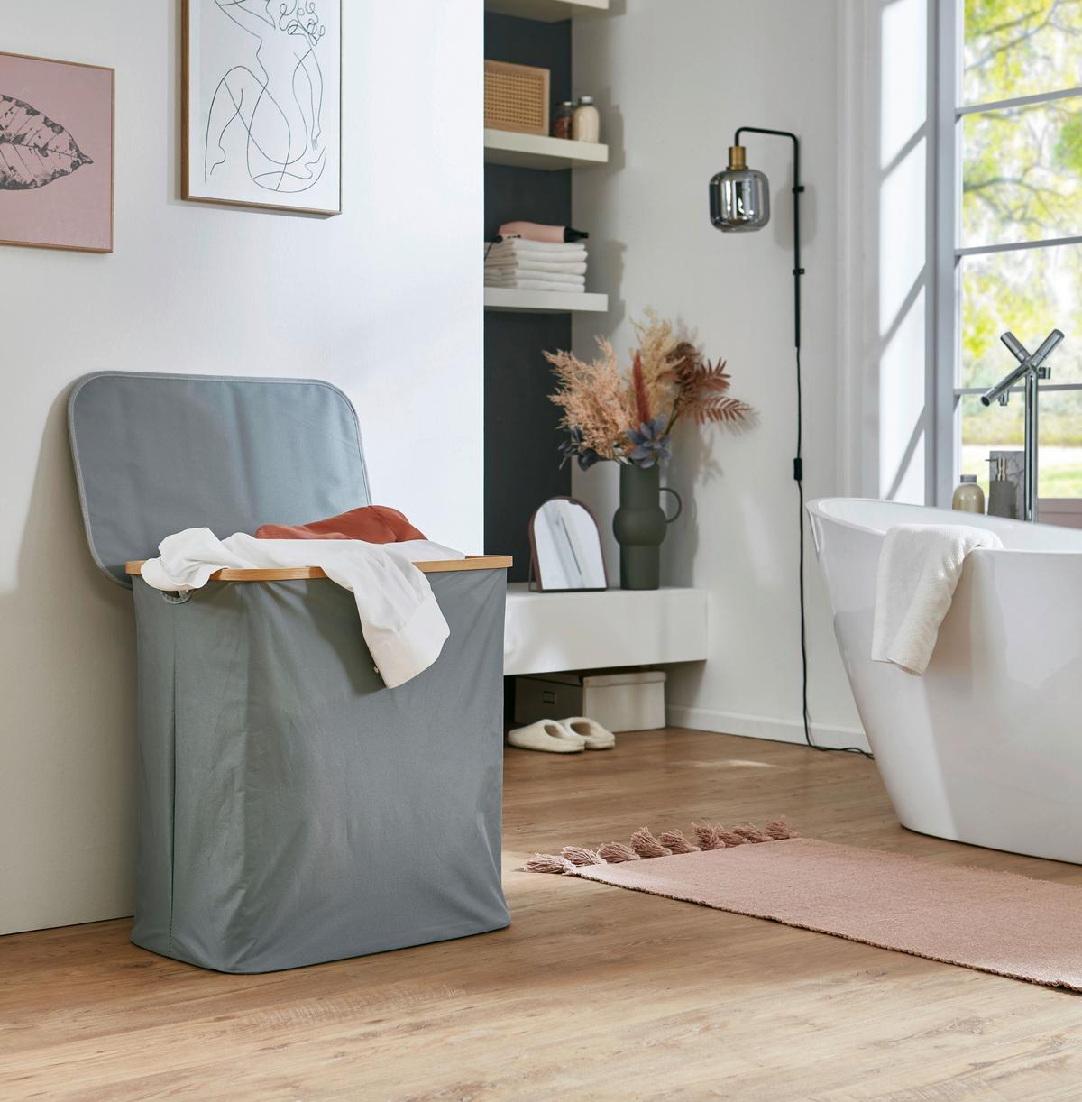 Wäschekorb Grau B: 57 cm - Grau, Design, Holzwerkstoff/Textil (57/60/37cm) - MID.YOU