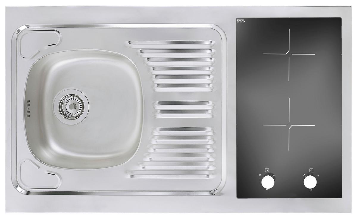 Miniküche mit Kühlschrank + Kochfeld 100 cm Weiß Dekor - Weiß, MODERN, Holzwerkstoff/Metall (100cm) - Respekta