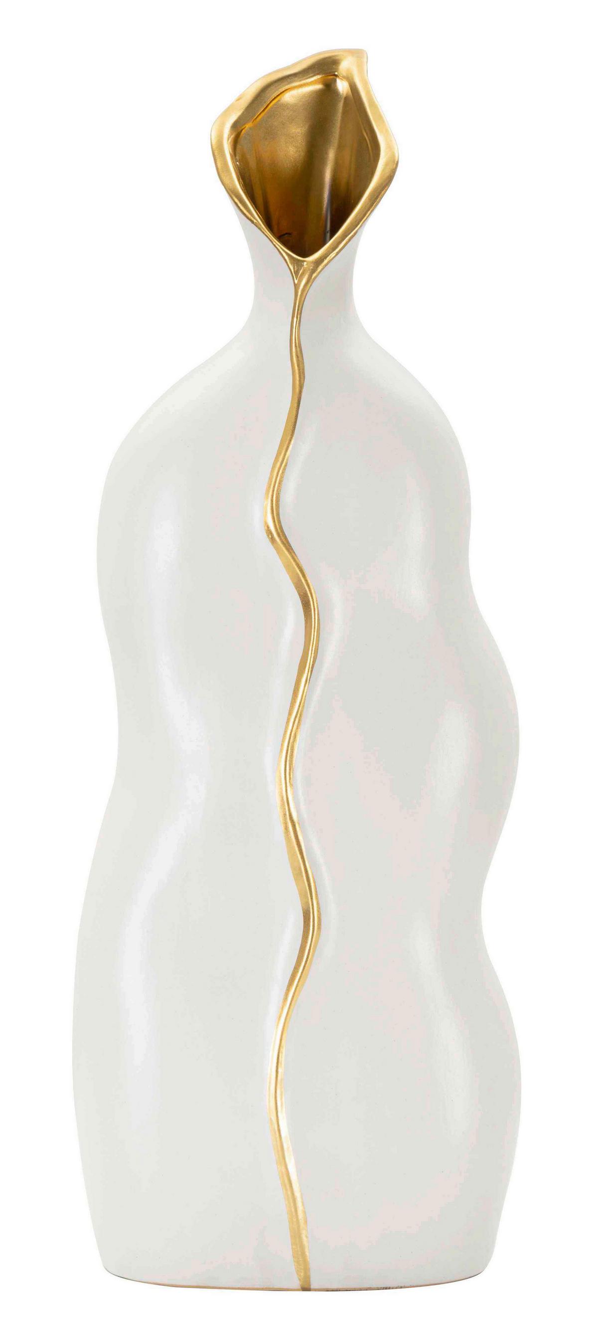 Vase Uma Weiß, Goldfarben B: 19,5cm - Goldfarben/Weiß, Basics, Keramik (19.5/50/10cm)