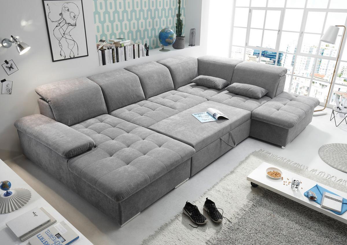 Sedací souprava WAYNE U - šedá/barvy stříbra, Konvenční, textil/plast (188/340/240cm) - MID.YOU