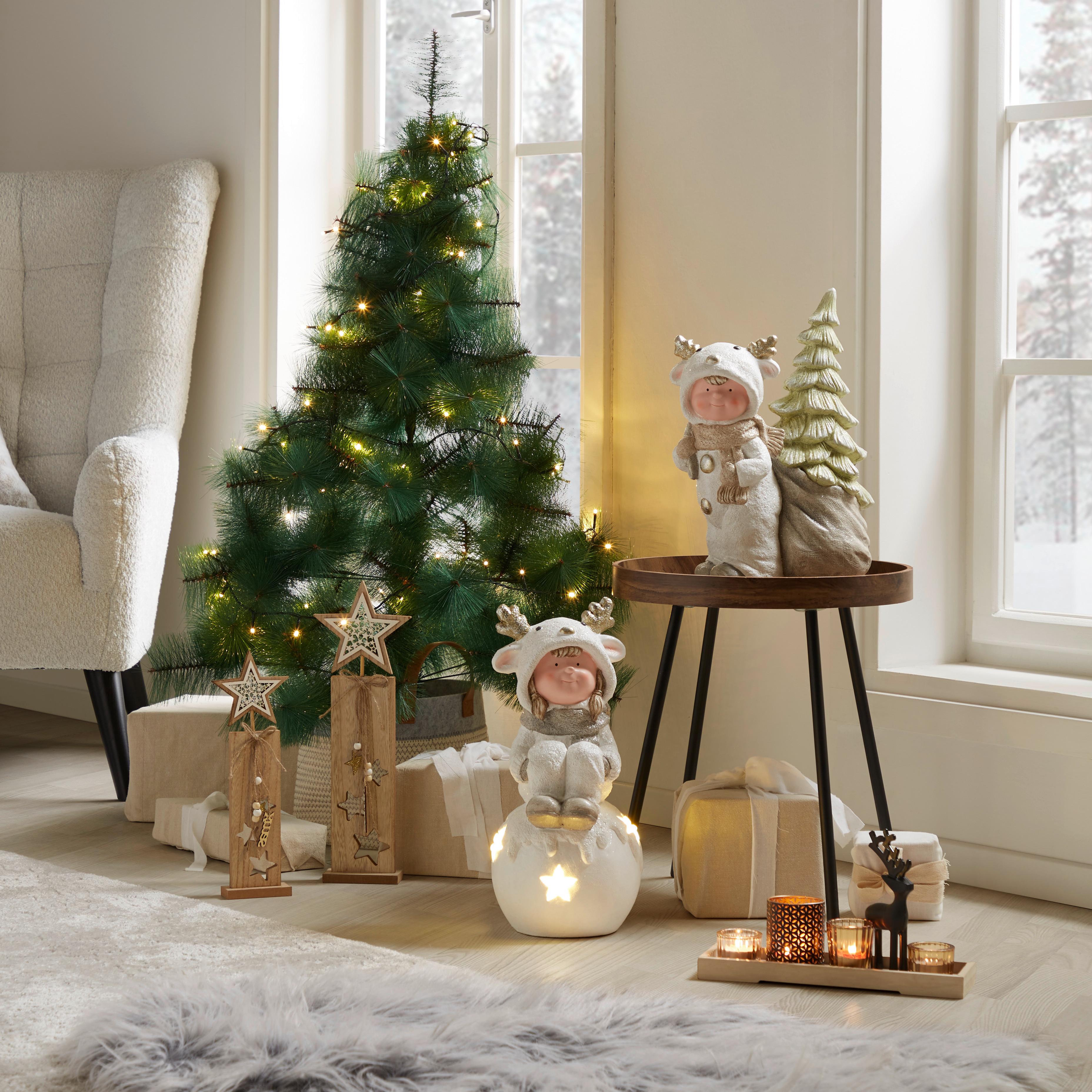 Weihnachtsdeko Stern Holz Dekor Stehend - Naturfarben/Weiß, KONVENTIONELL, Holzwerkstoff (5/42cm) - Luca Bessoni