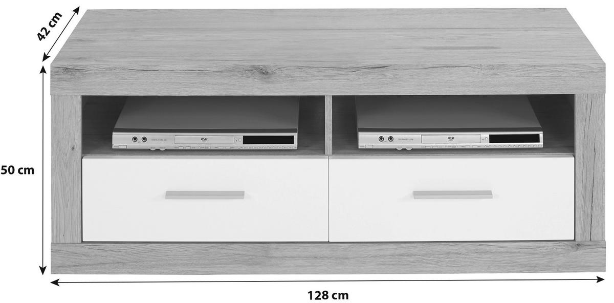 TV-Element Malta B: 128 cm Eiche Dekor/Weiß - Eichefarben/Weiß, MODERN, Holz (128/50/42cm)
