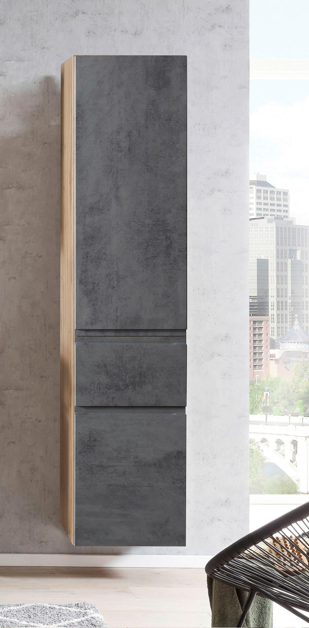 Hochschrank Varese B: 40 cm Hellgrau/Eiche Wotan - Eiche Wotan/Hellgrau, MODERN, Holzwerkstoff (40/180/35cm) - Held