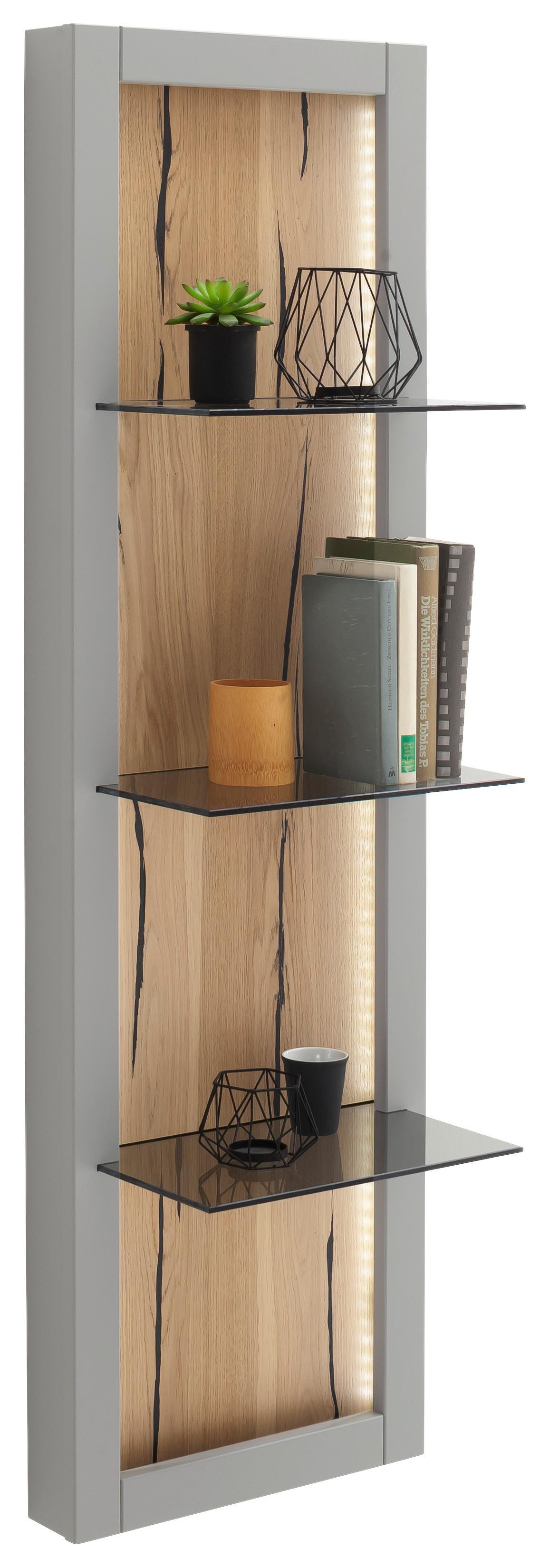 Wandboard Sevilla B: 40 cm Grau/Eichefarben - Eichefarben/Grau, Design, Glas/Holzwerkstoff (40/134/25cm) - MID.YOU
