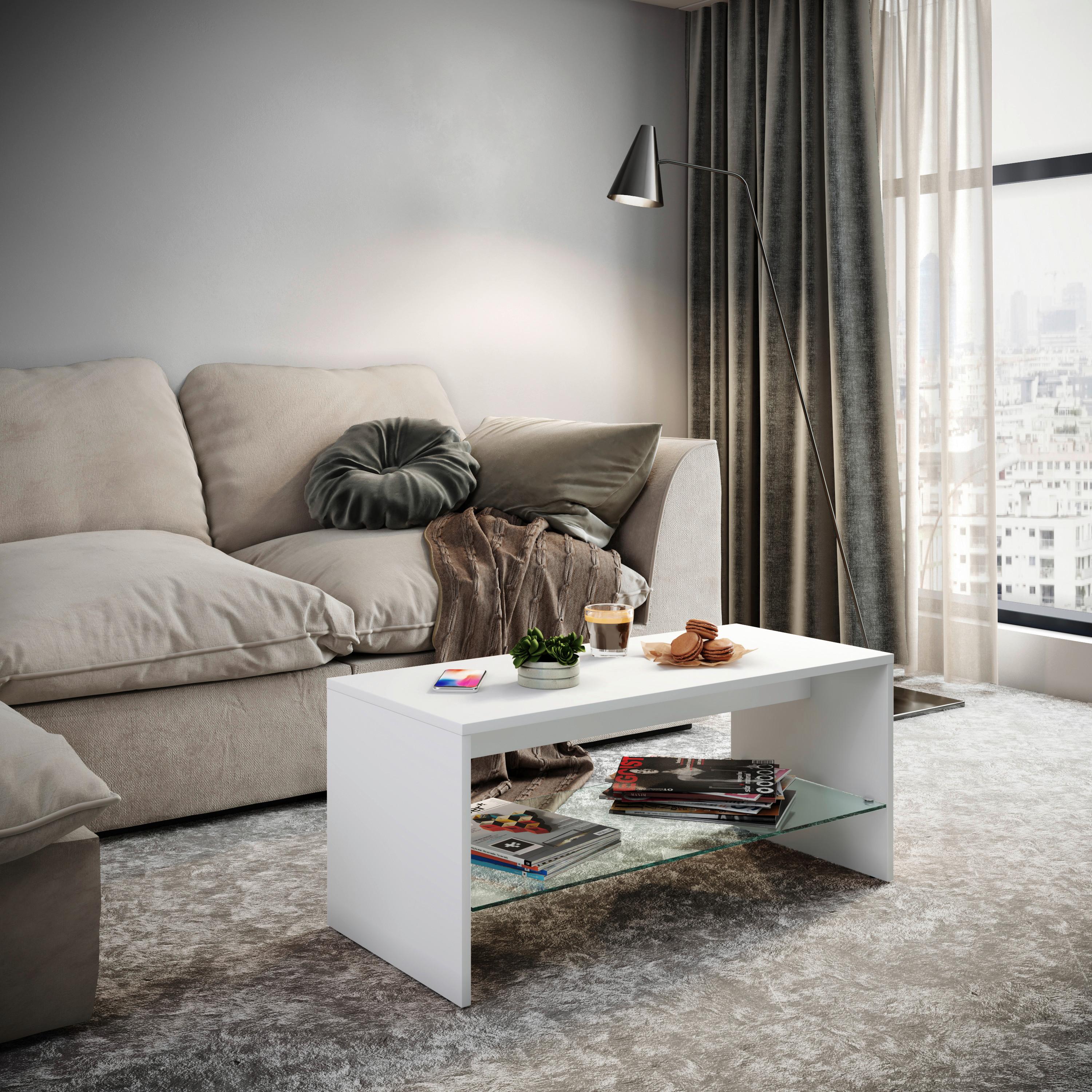 Konferenční stolek WISAL bílý - bílá, Moderní, kompozitní dřevo (90/40/40cm) - MID.YOU